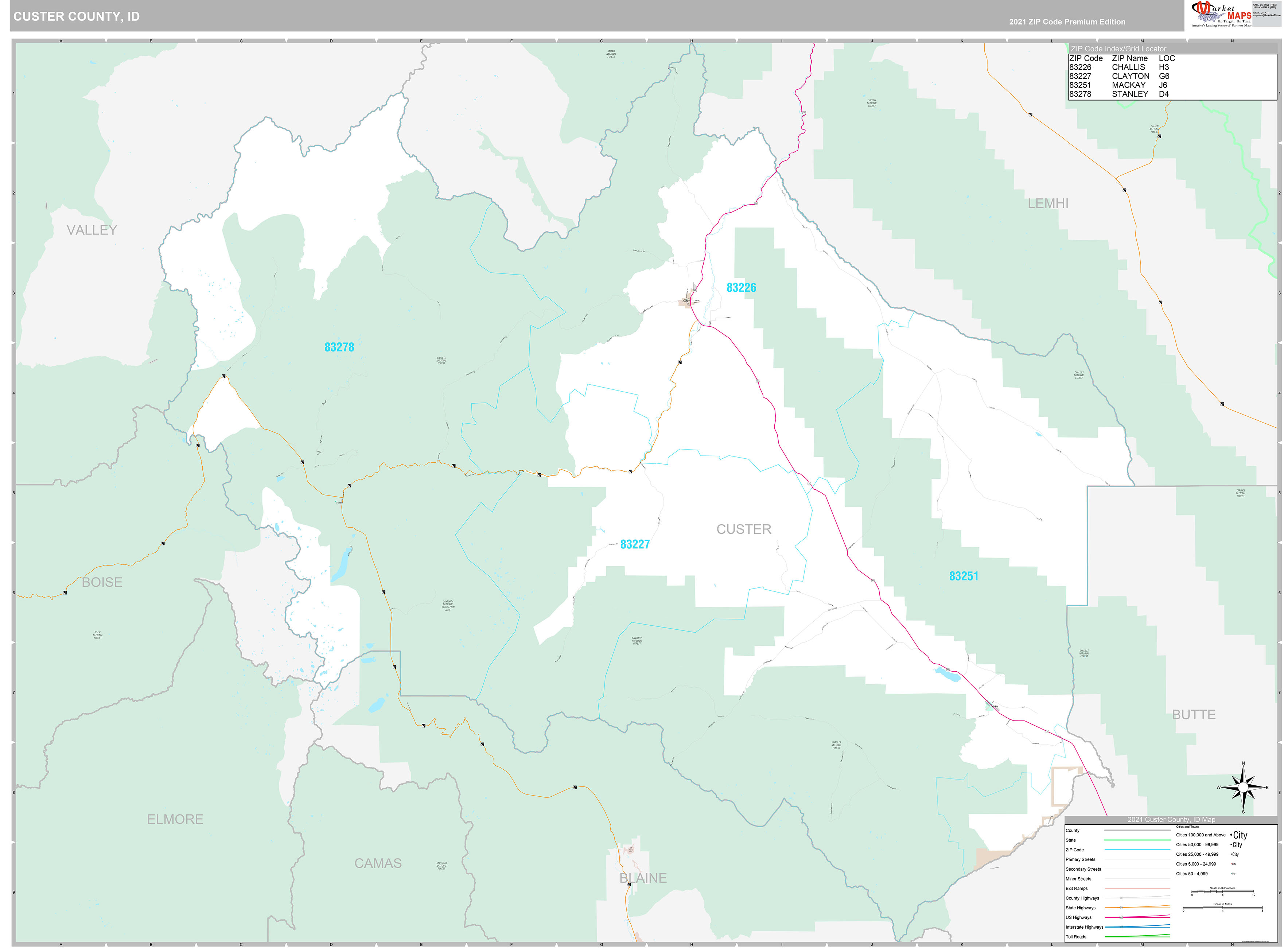 Custer County Id Wall Map Premium Style By Marketmaps 8010