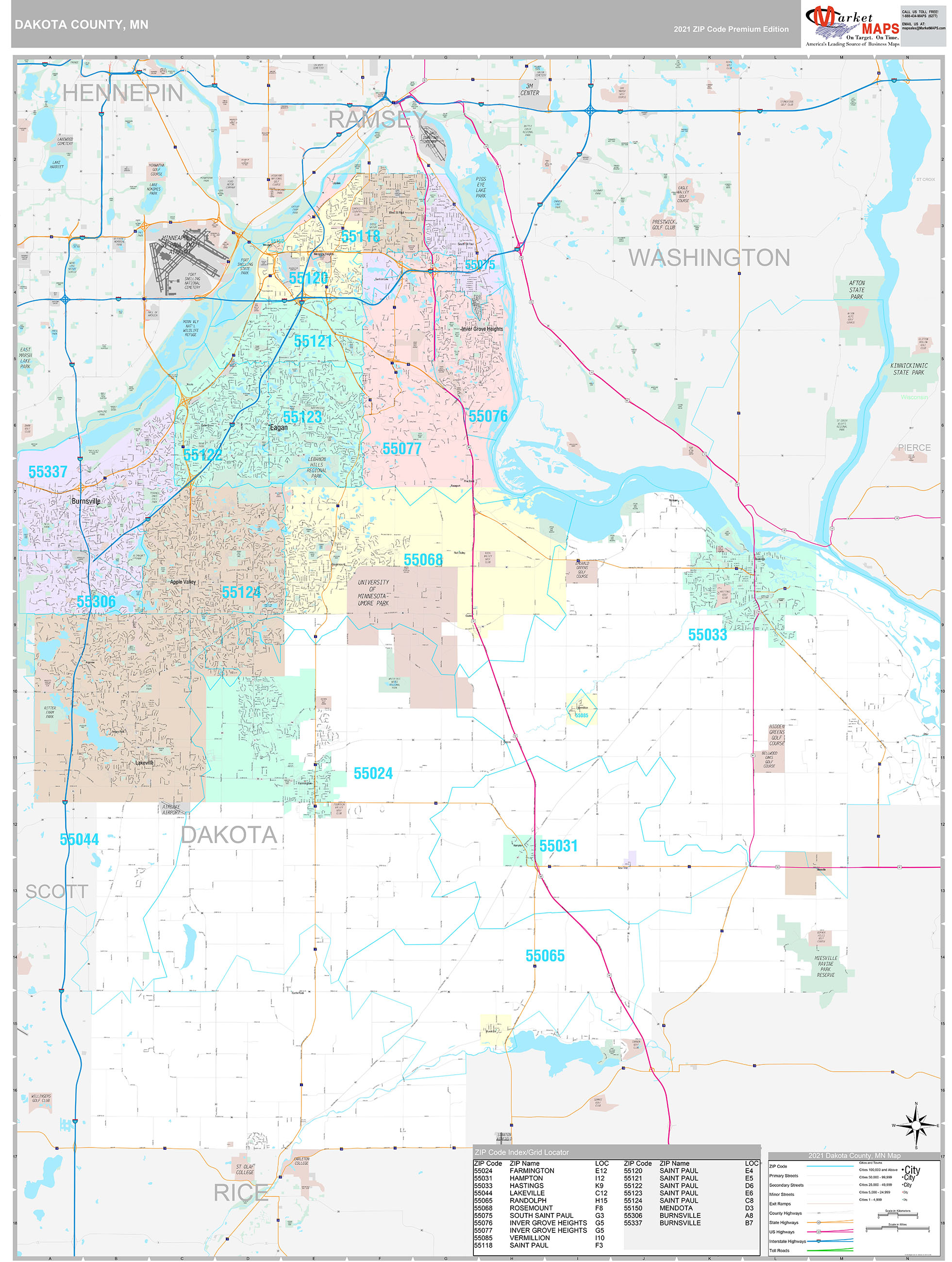 Dakota County, MN Wall Map Premium Style by MarketMAPS