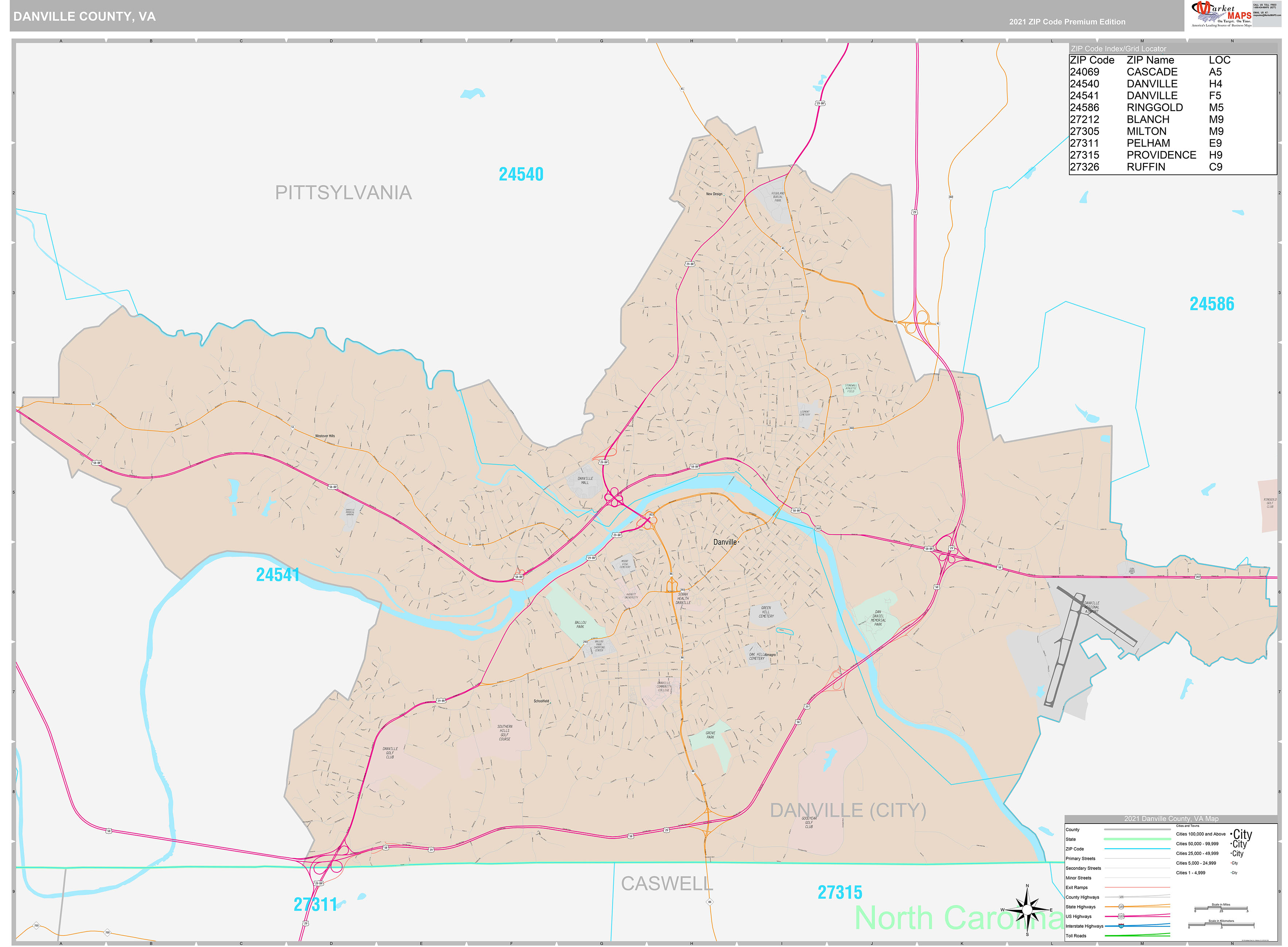 Danville County VA Wall Map Premium Style By MarketMAPS   Danville VA 