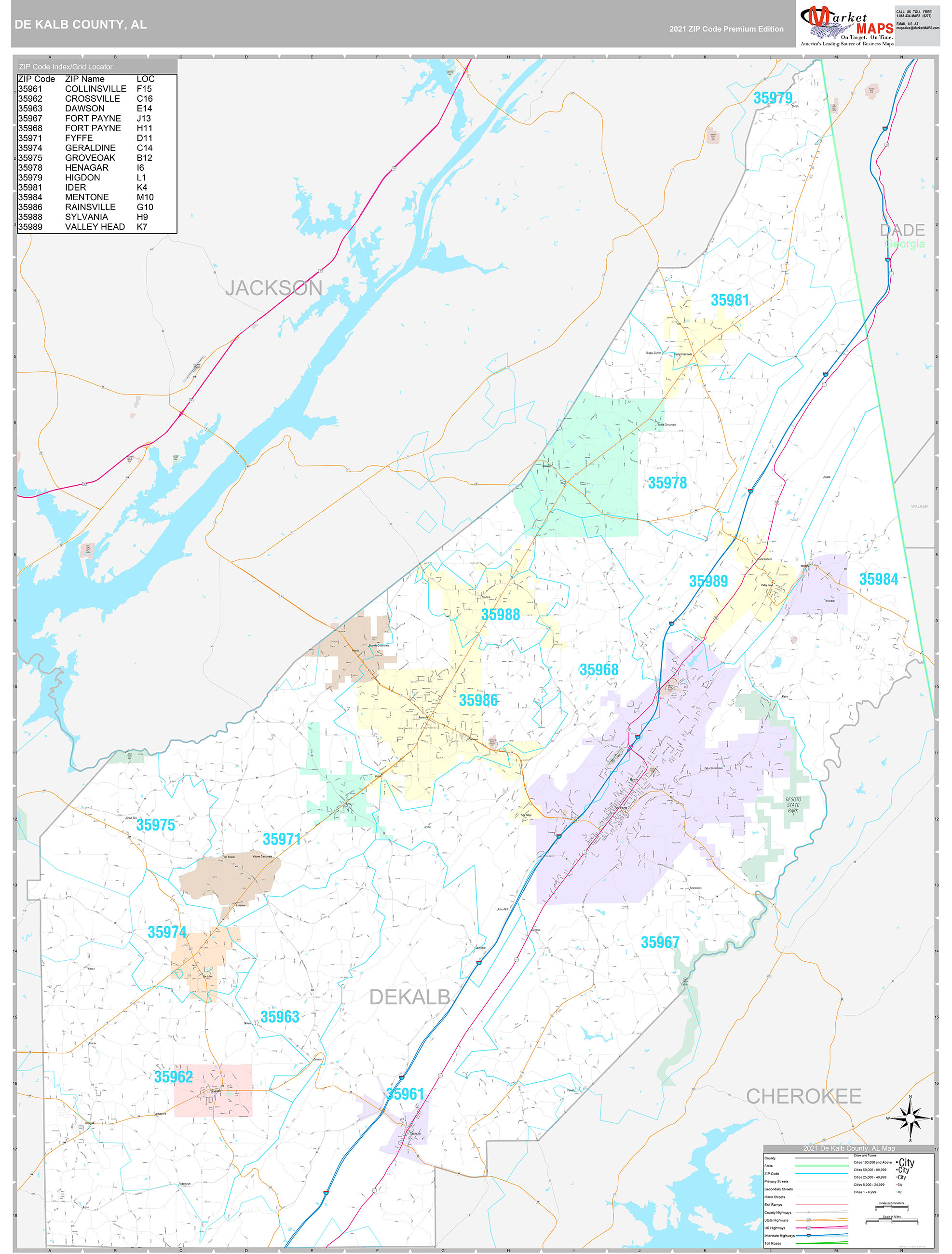 DeKalb County, AL Wall Map Premium Style by MarketMAPS