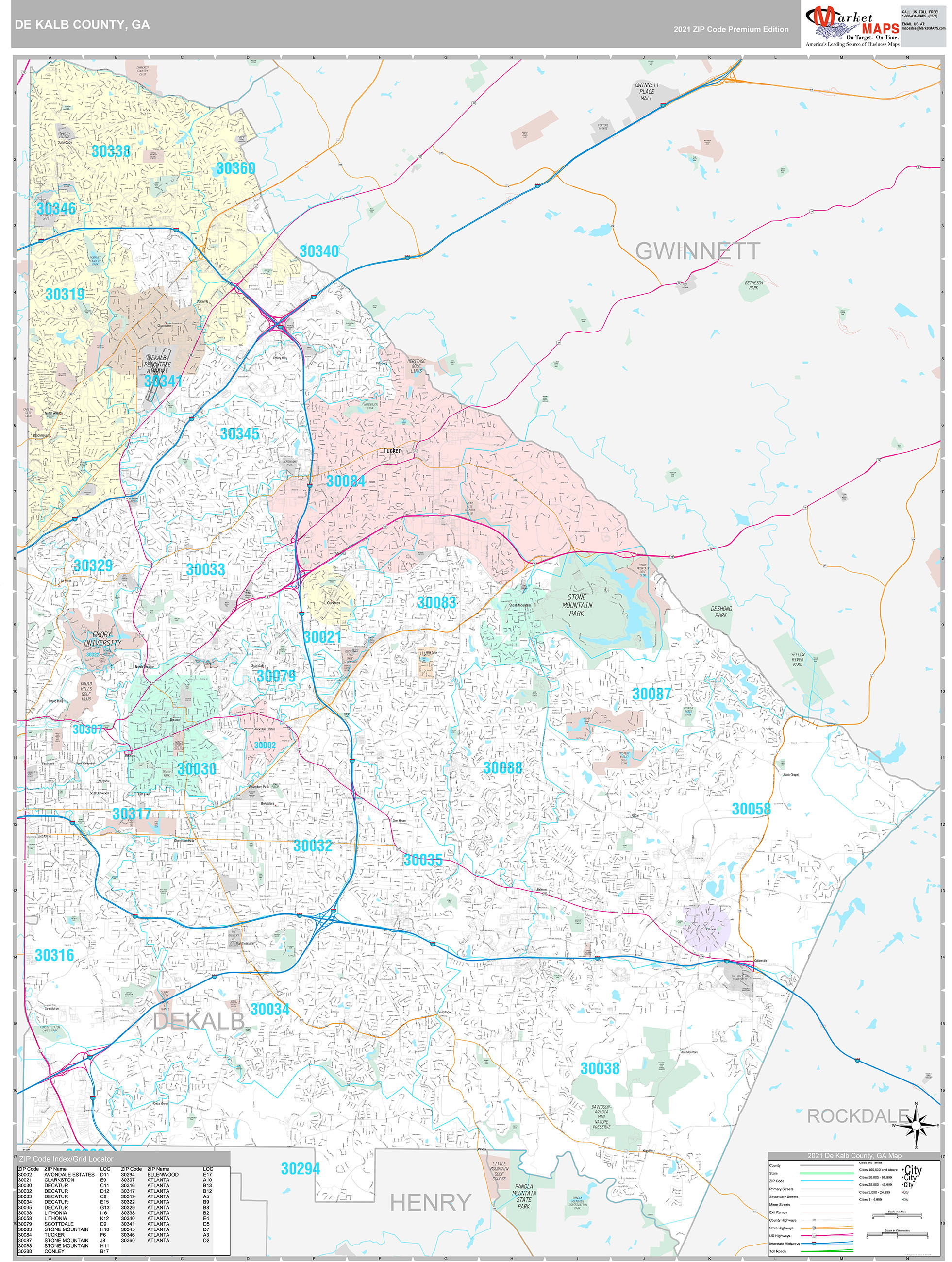DeKalb County GA Wall Map Premium Style by MarketMAPS MapSales