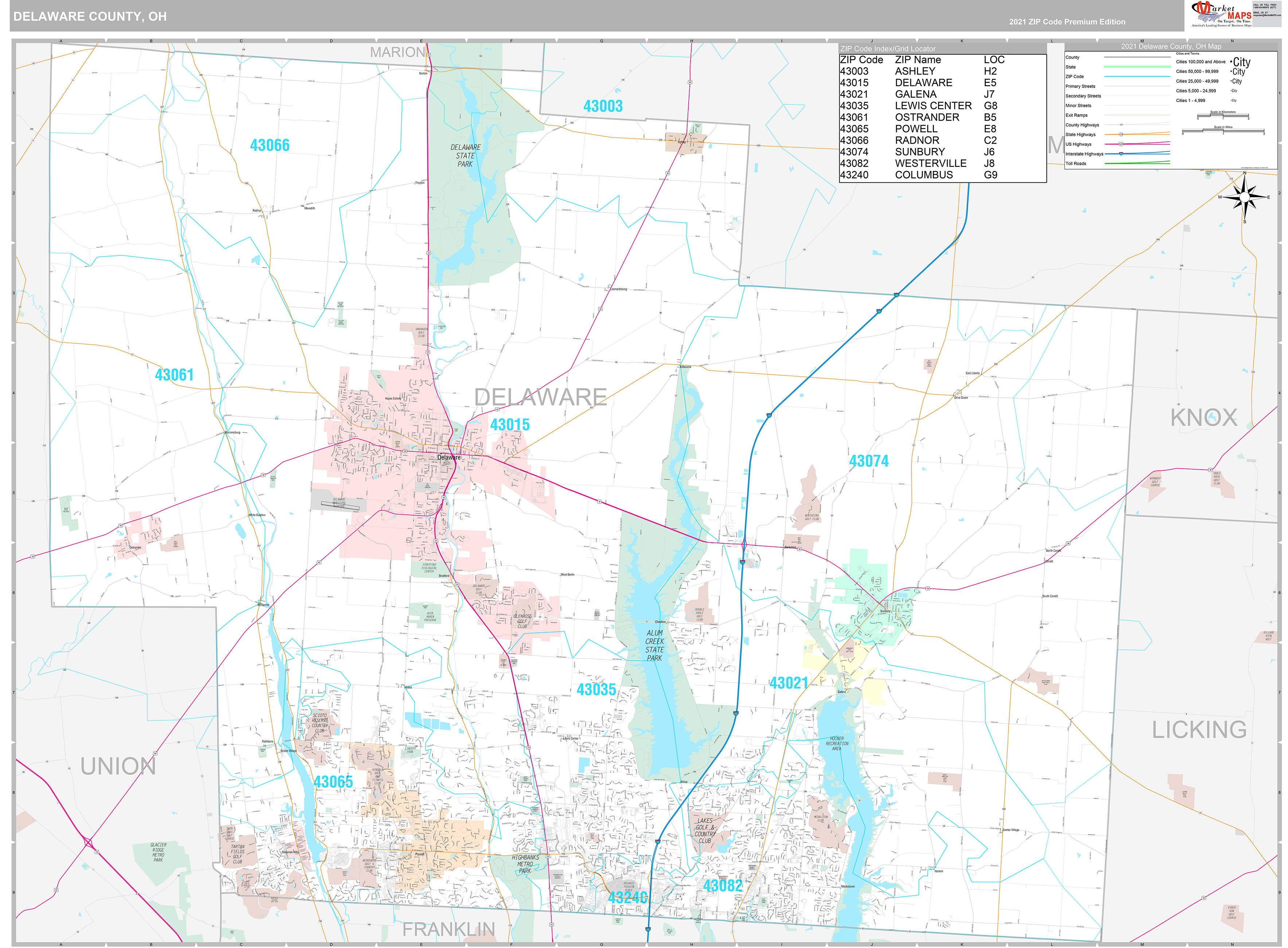Delaware County, OH Wall Map Premium Style by MarketMAPS