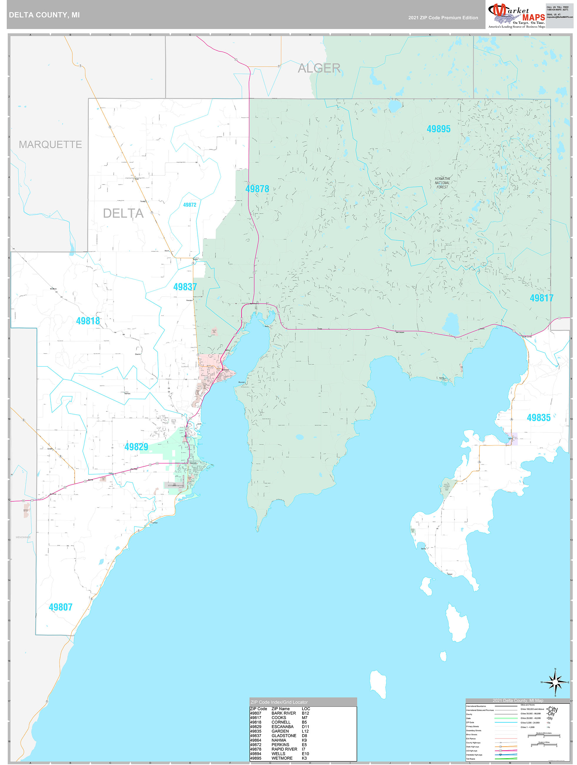 Delta County Mi Wall Map Premium Style By Marketmaps 7394