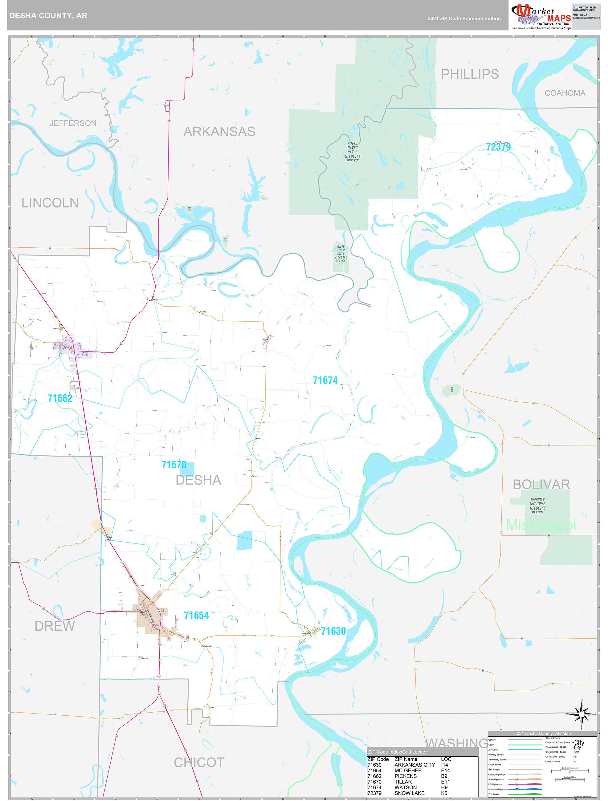 Desha County, AR Wall Map Premium Style by MarketMAPS