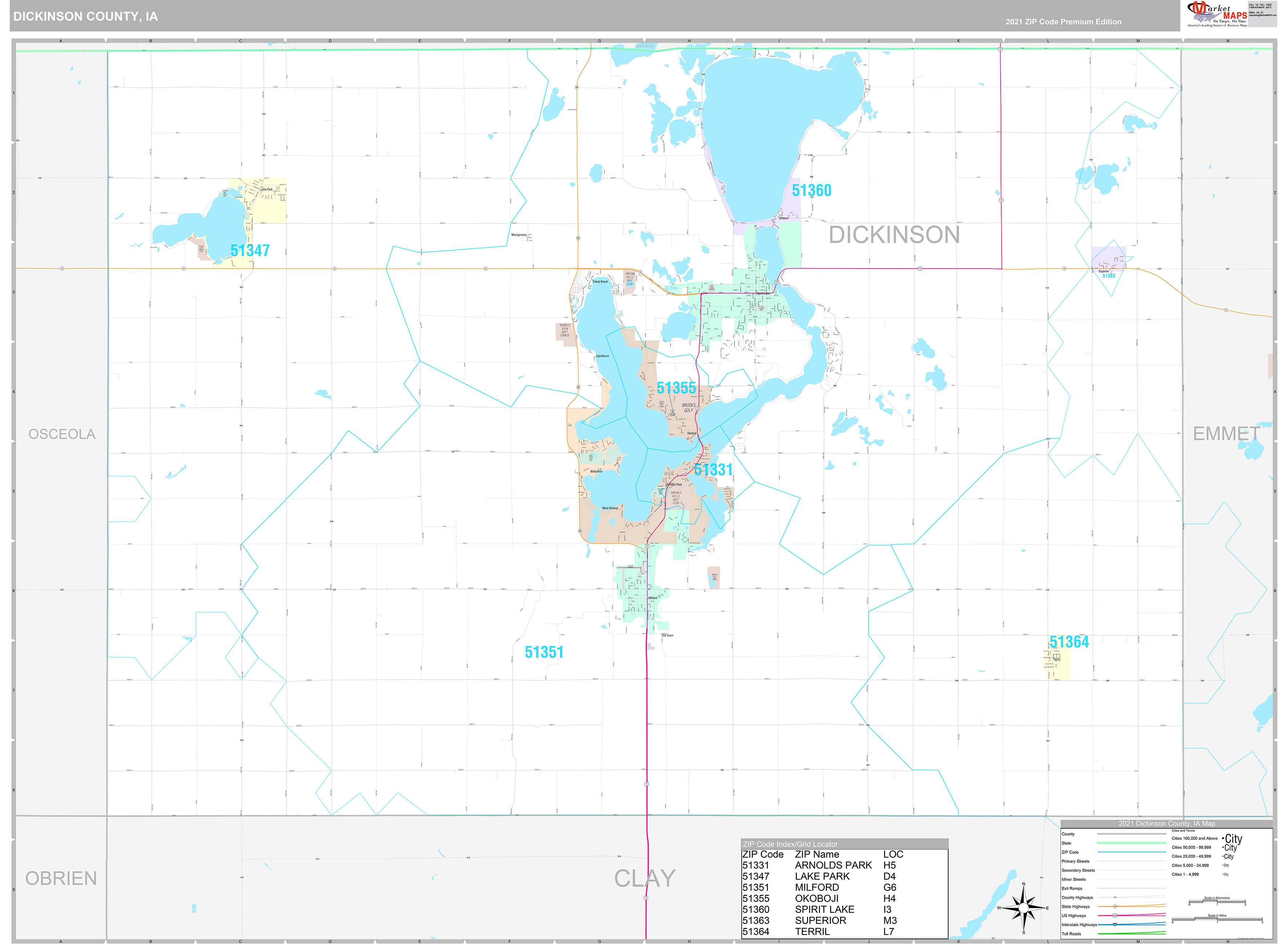 Dickinson County Ia Wall Map Premium Style By Marketmaps 6663