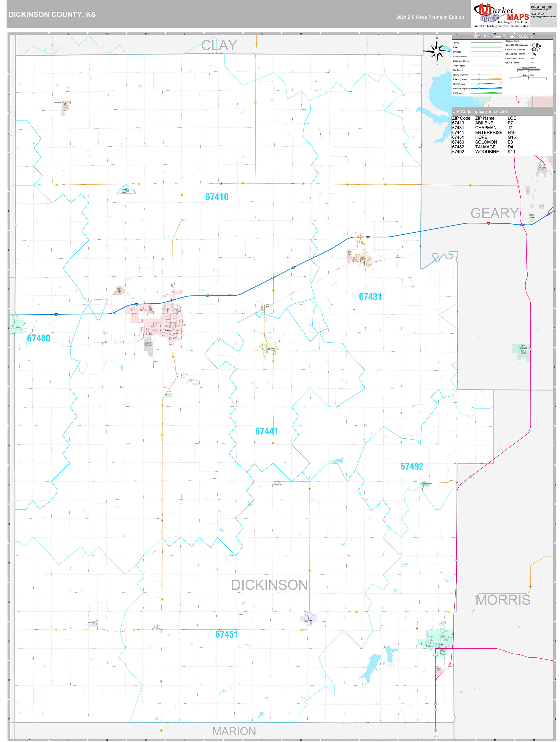 Dickinson County Ks Wall Map Premium Style By Marketmaps