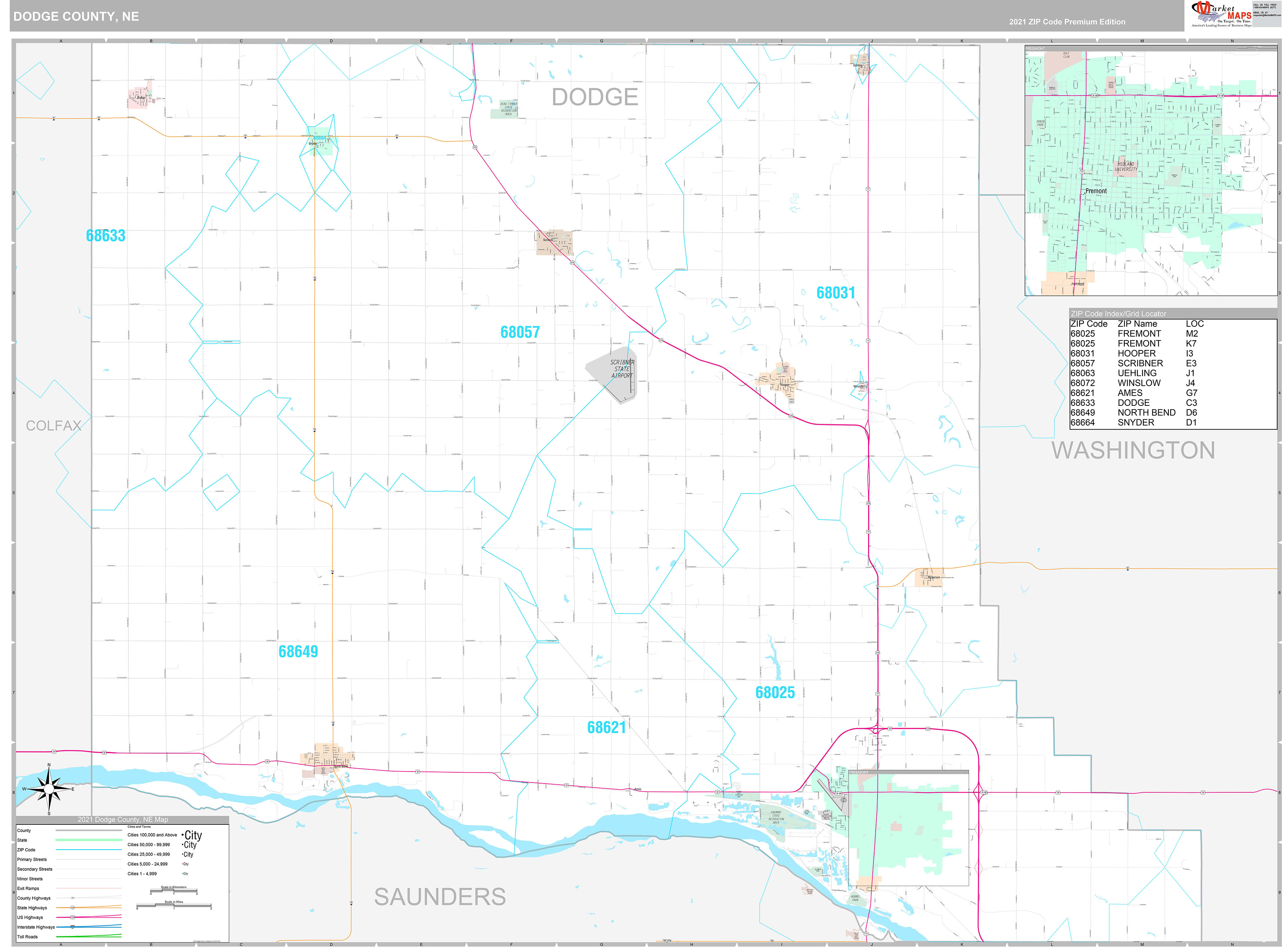 Dodge County, NE Wall Map Premium Style by MarketMAPS