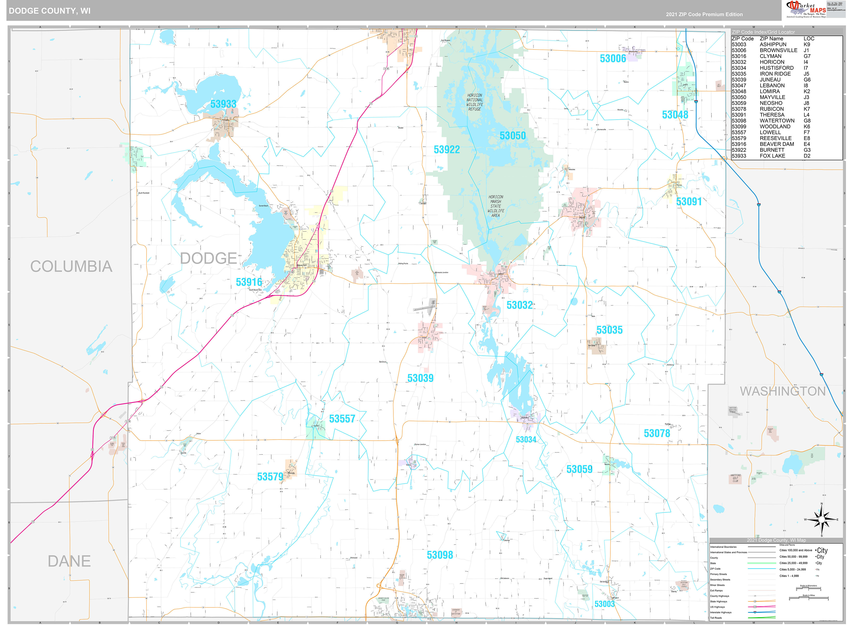 Dodge County, WI Wall Map Premium Style by MarketMAPS