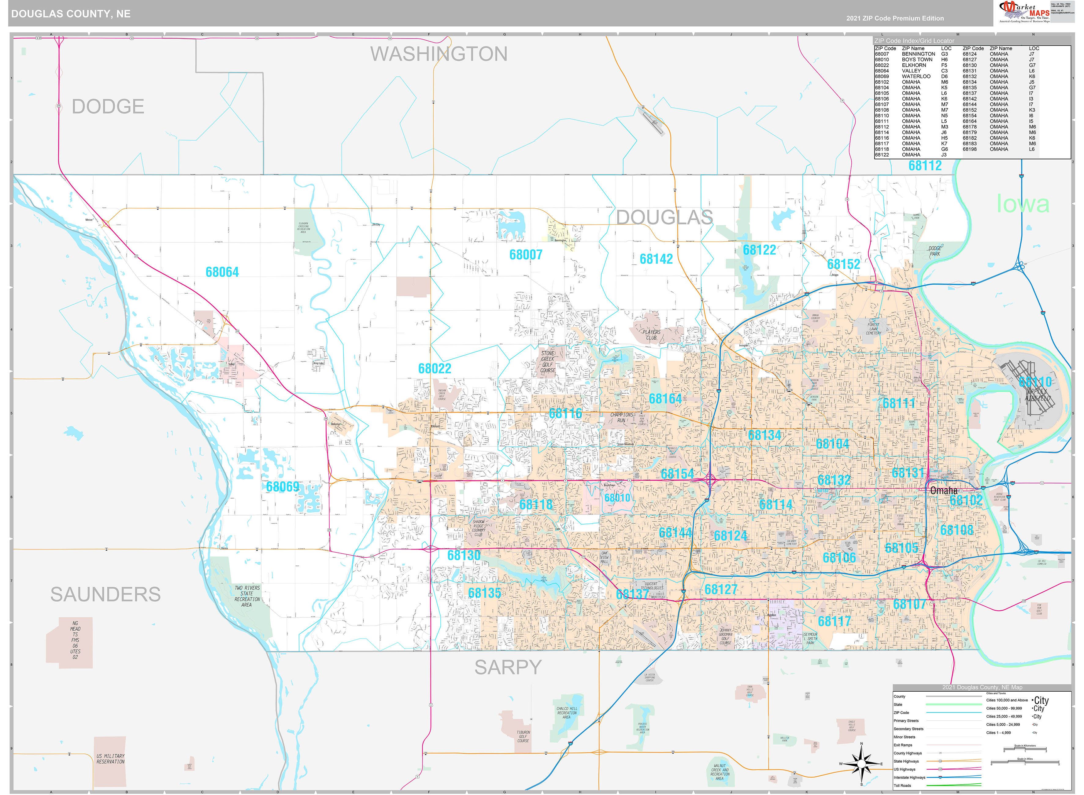 Douglas County, NE Wall Map Premium Style by MarketMAPS