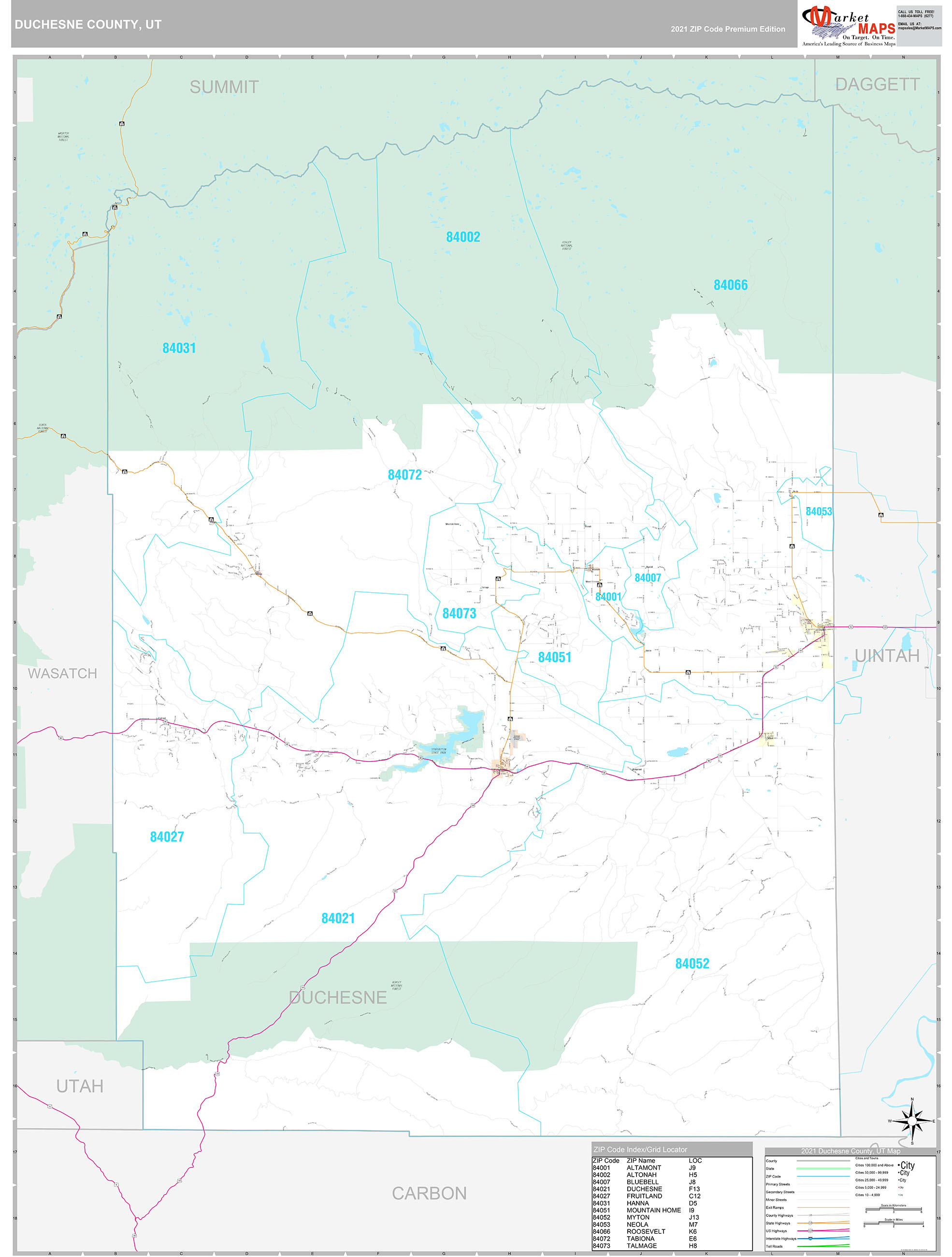 Duchesne County, UT Wall Map Premium Style by MarketMAPS