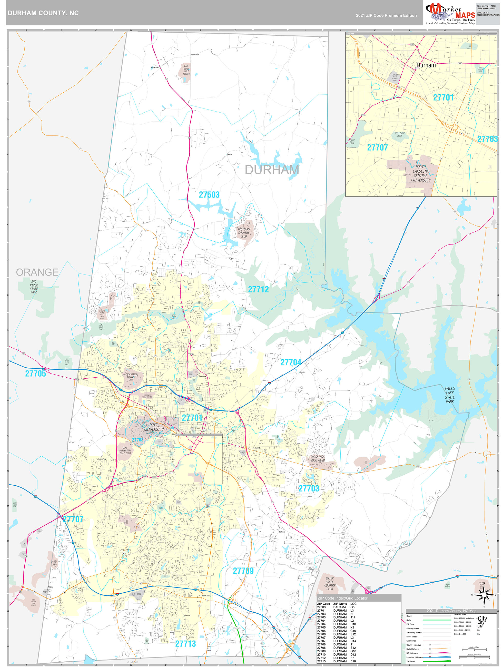 Durham County Nc Wall Map Premium Style By Marketmaps Mapsales 