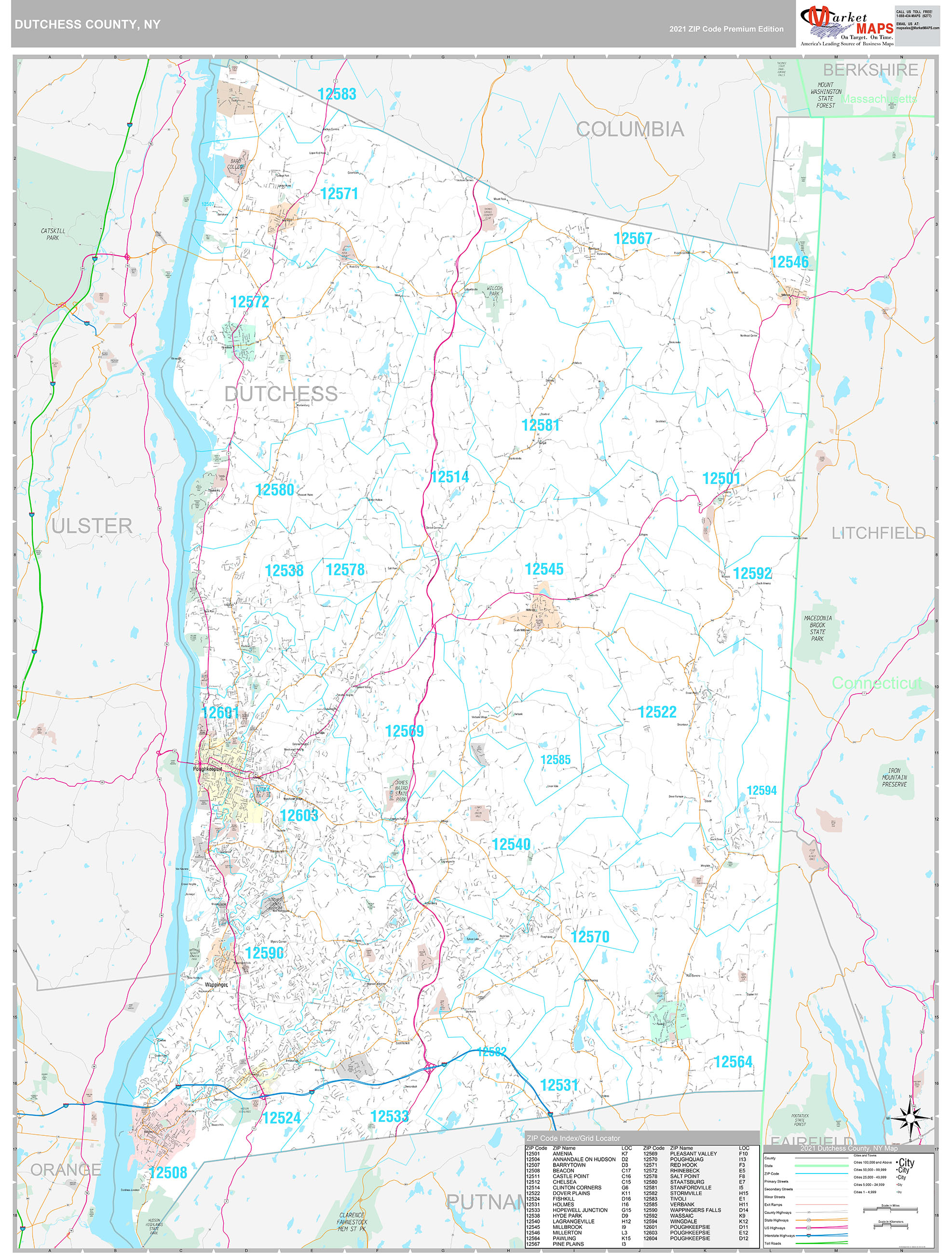Dutchess County, NY Wall Map Premium Style by MarketMAPS MapSales