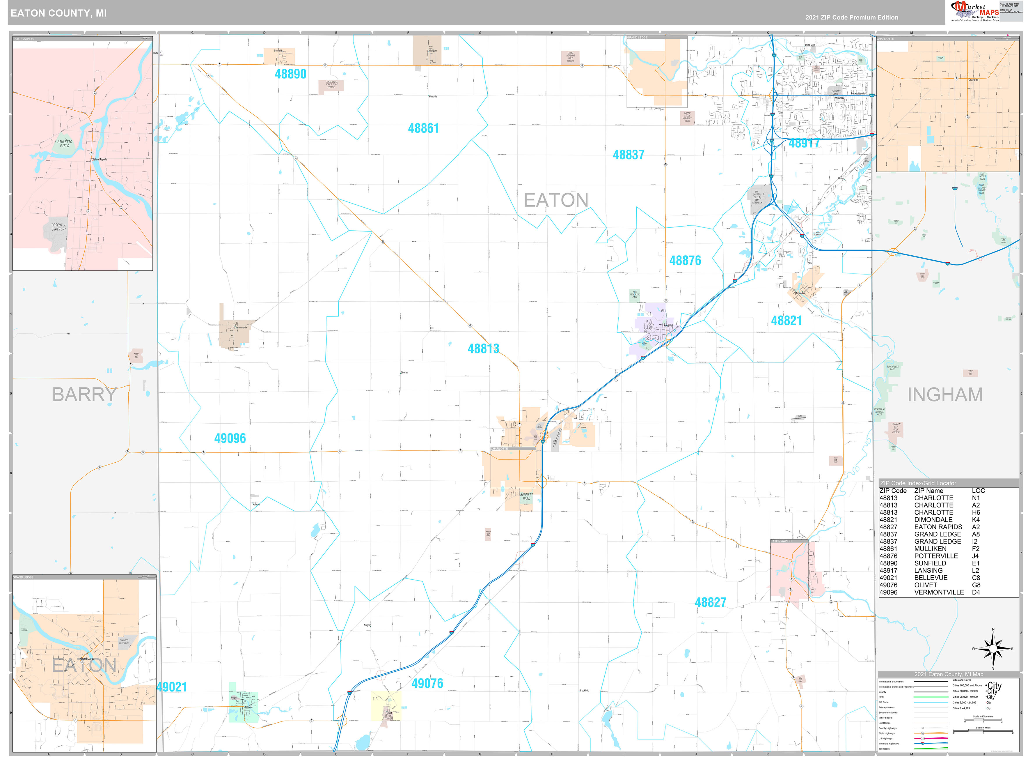 Eaton County, MI Wall Map Premium Style by MarketMAPS - MapSales.com