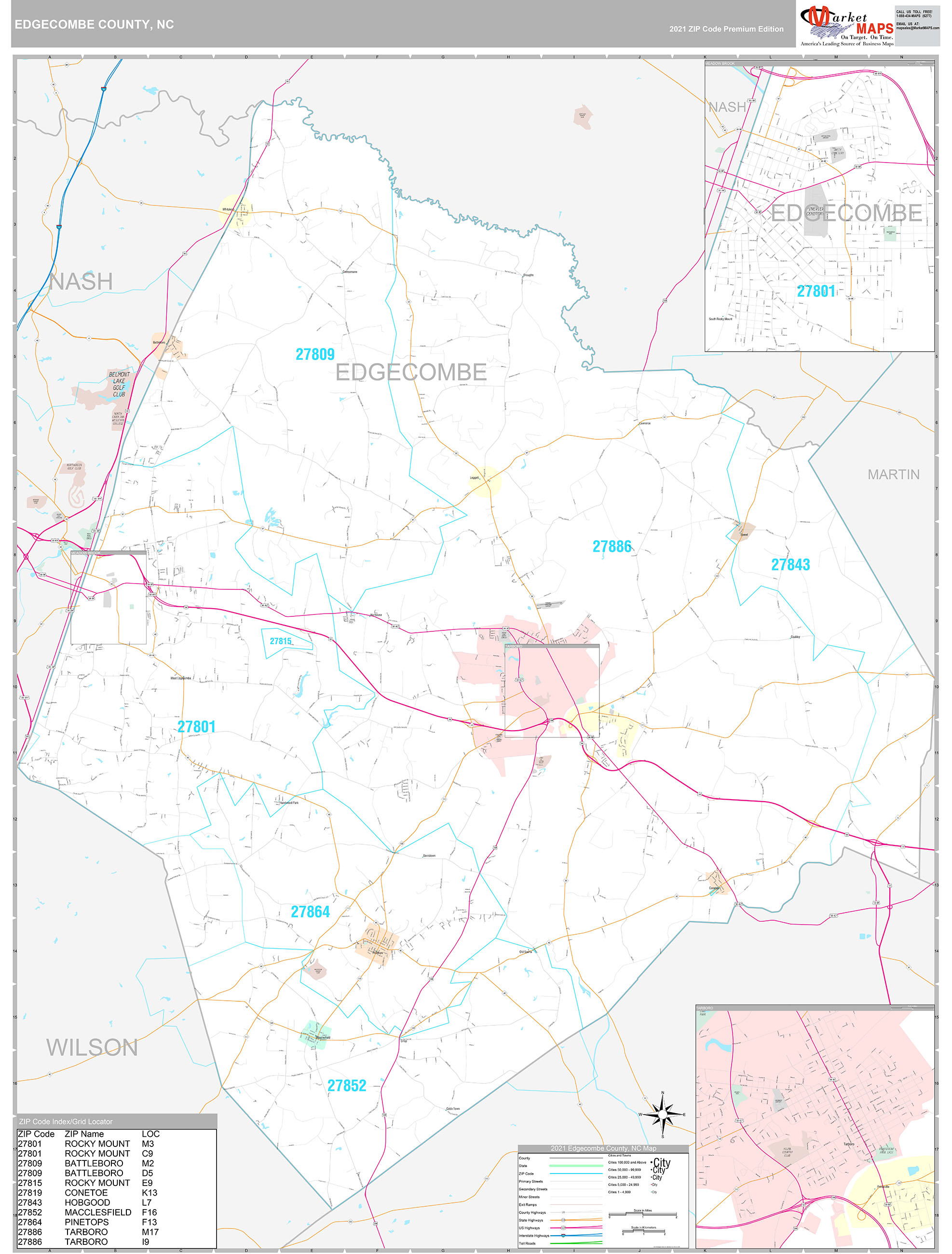 Edgecombe County, NC Wall Map Premium Style by MarketMAPS