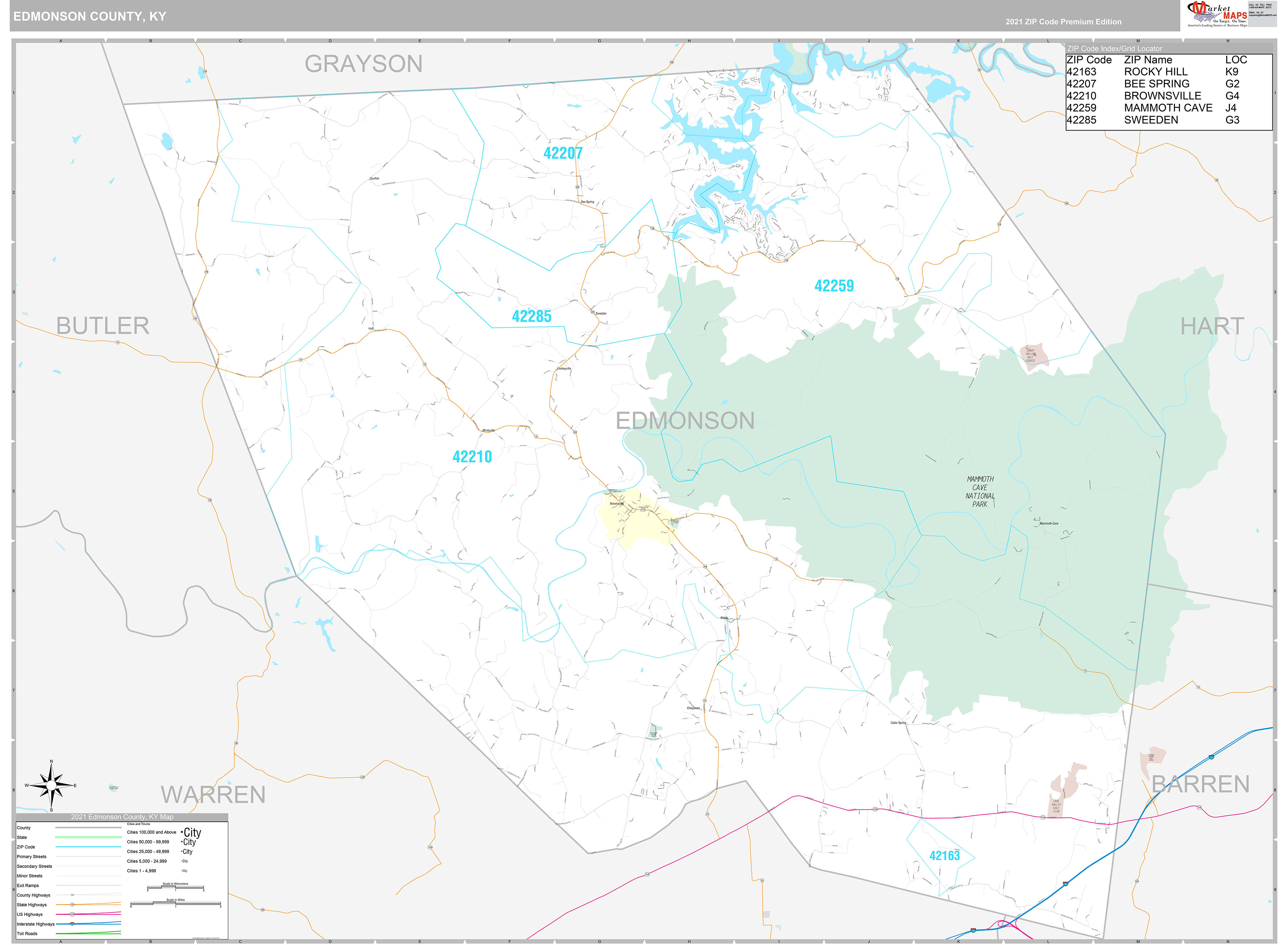 Edmonson County, KY Wall Map Premium Style By MarketMAPS - MapSales