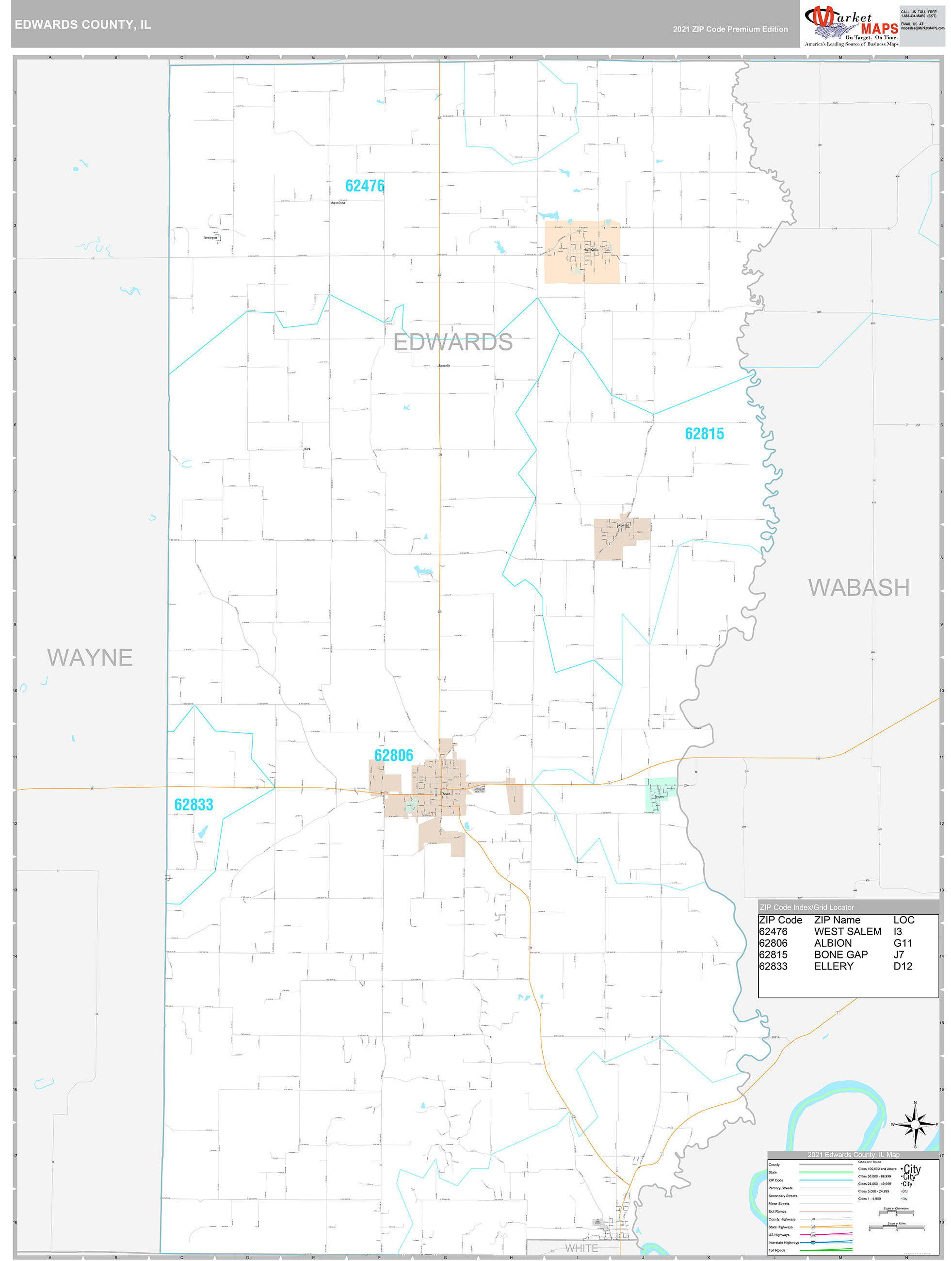 Edwards County, IL Wall Map Premium Style by MarketMAPS MapSales