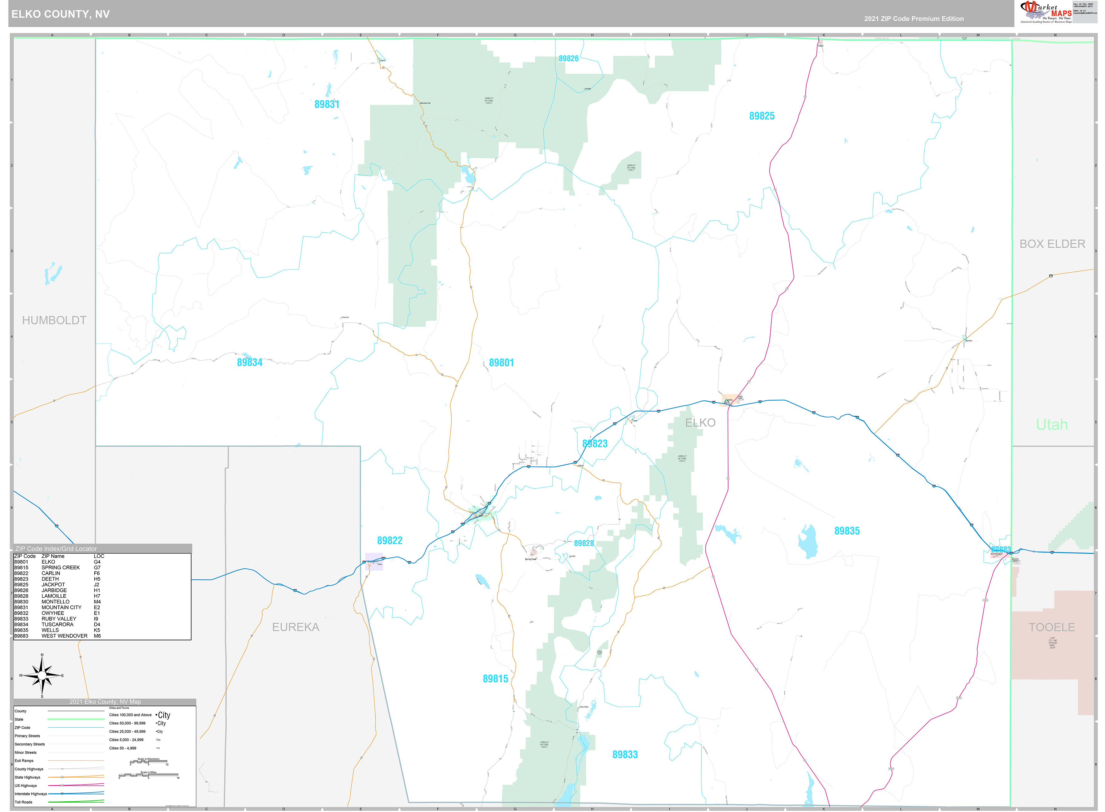 Elko County, NV Wall Map Premium Style by MarketMAPS - MapSales