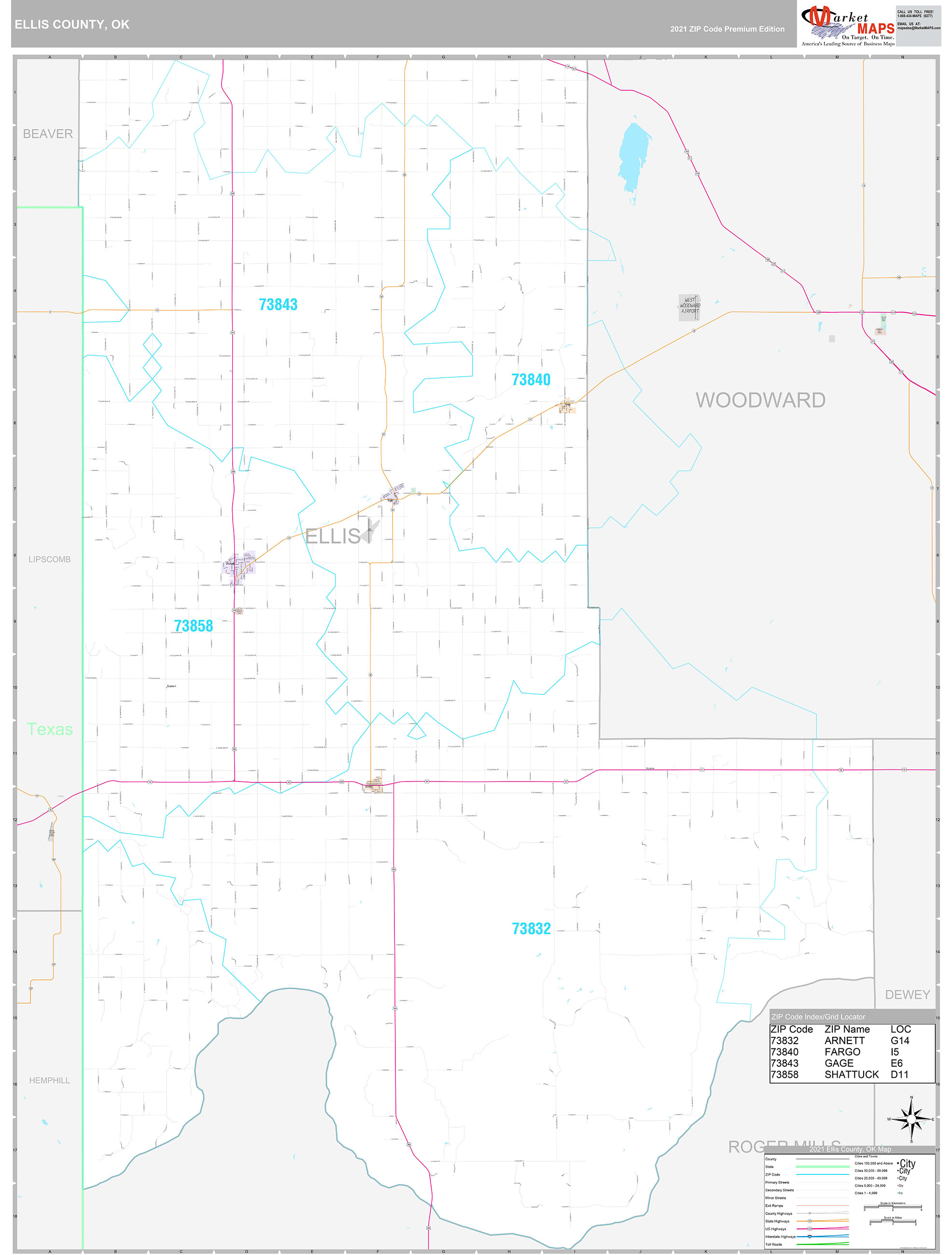 Ellis County Ok Wall Map Premium Style By Marketmaps 8024