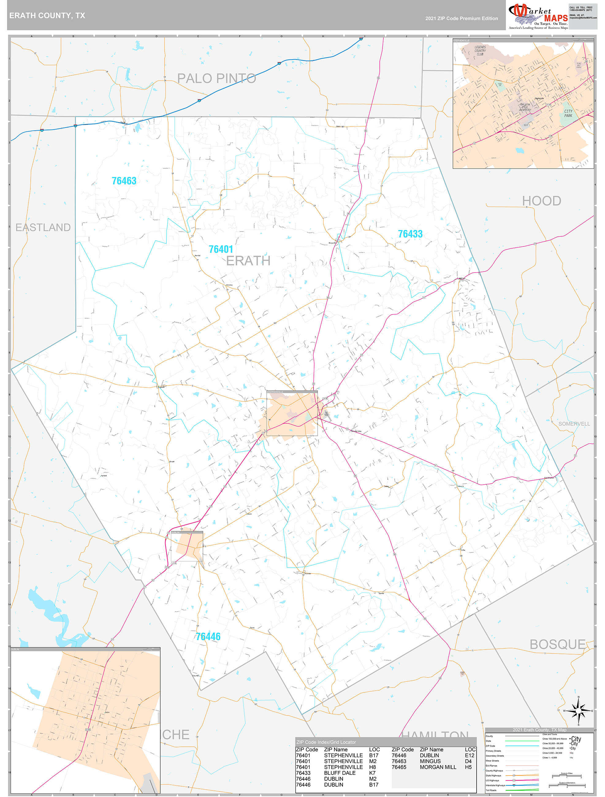 Erath County, TX Wall Map Premium Style by MarketMAPS - MapSales