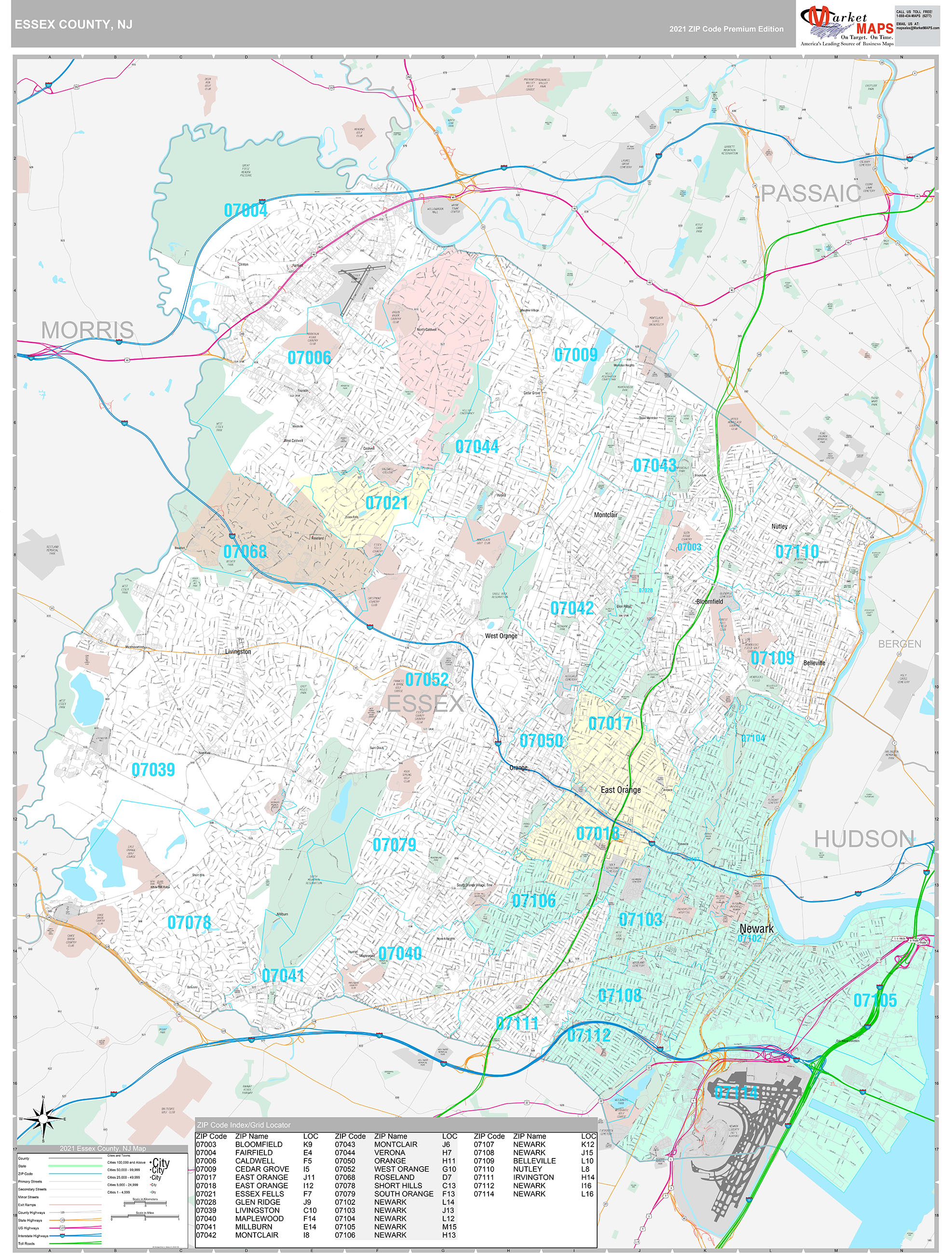Essex County Nj Wall Map Premium Style By Marketmaps Mapsales 