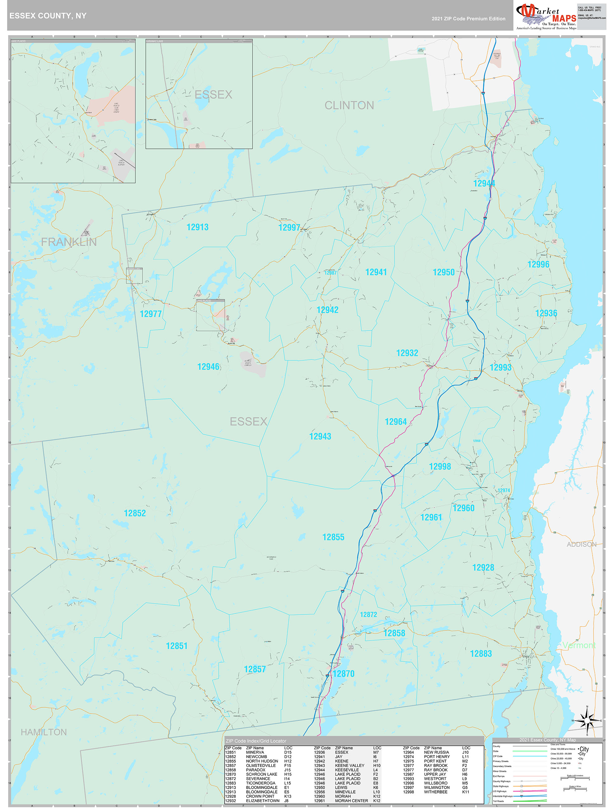 Essex County, NY Wall Map Premium Style by MarketMAPS