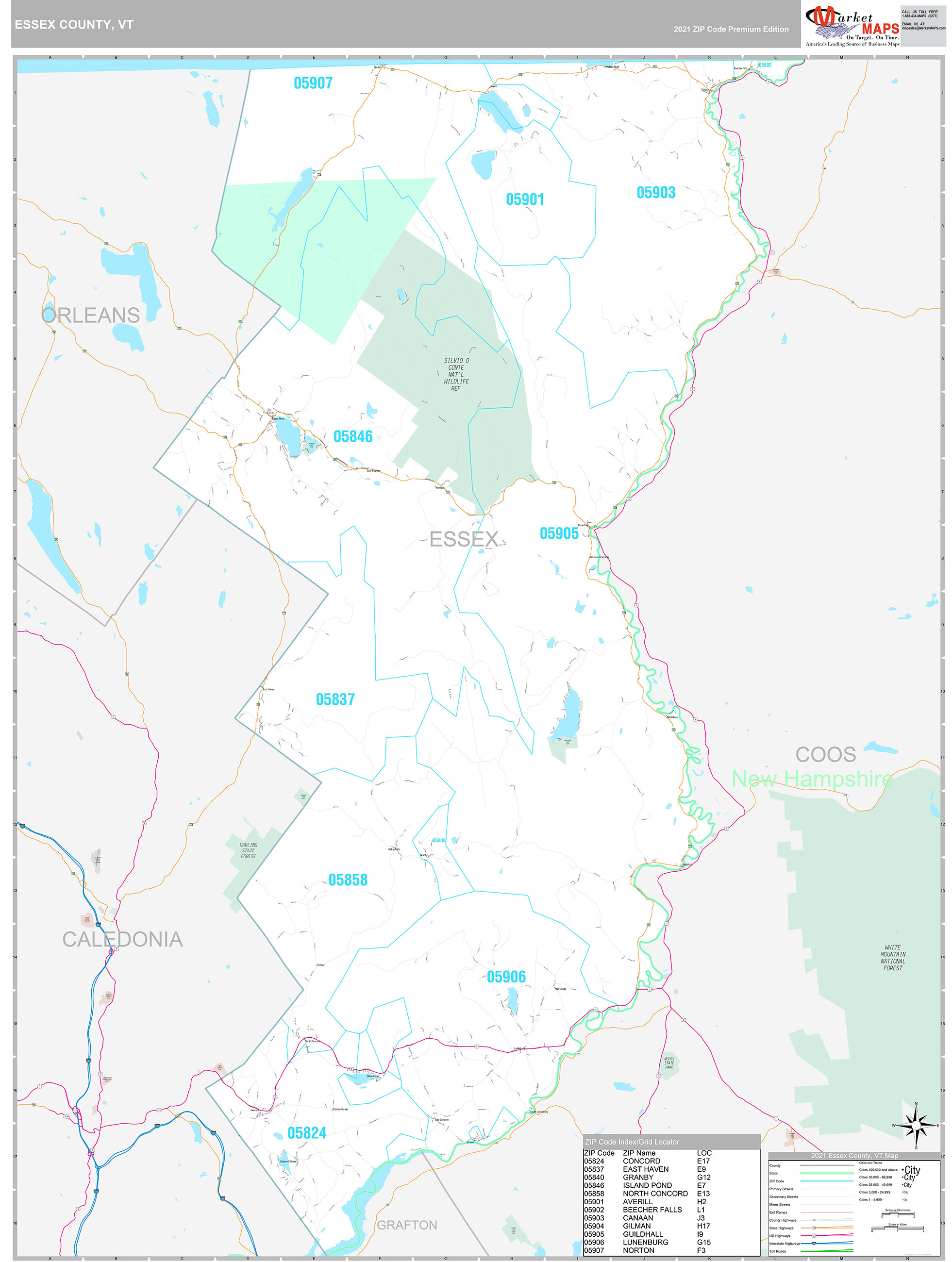 Essex County Vt Wall Map Premium Style By Marketmaps 