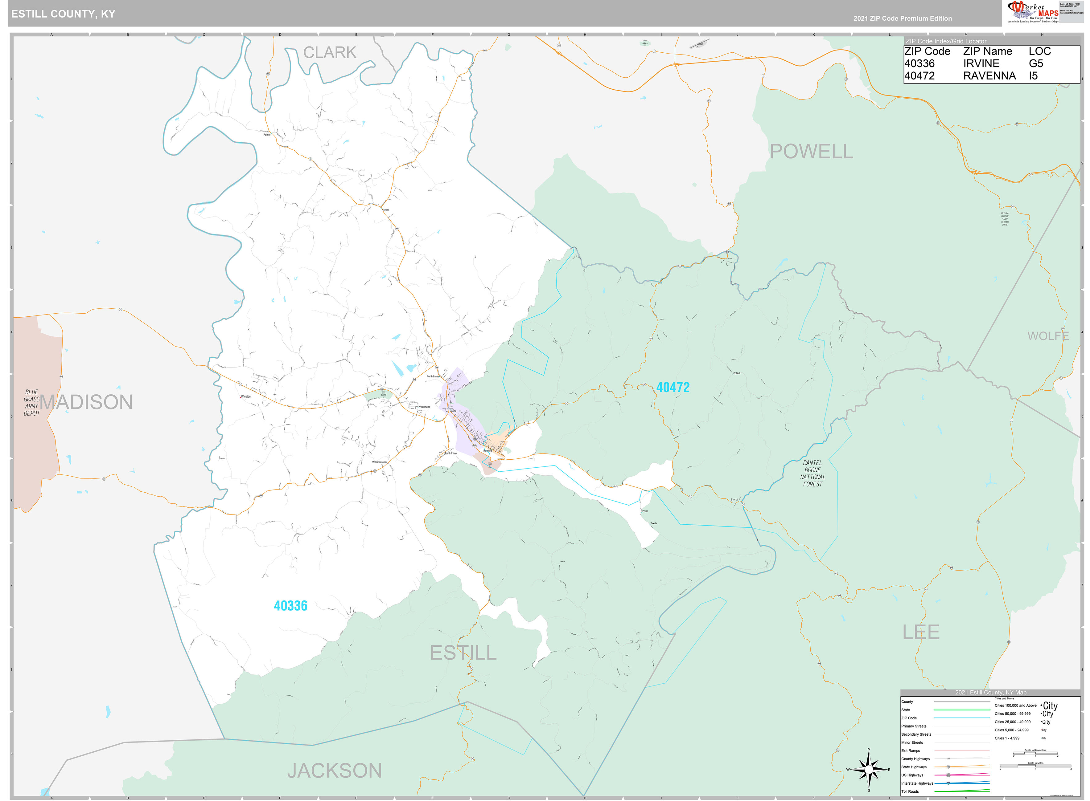 Estill County, KY Wall Map Premium Style by MarketMAPS MapSales