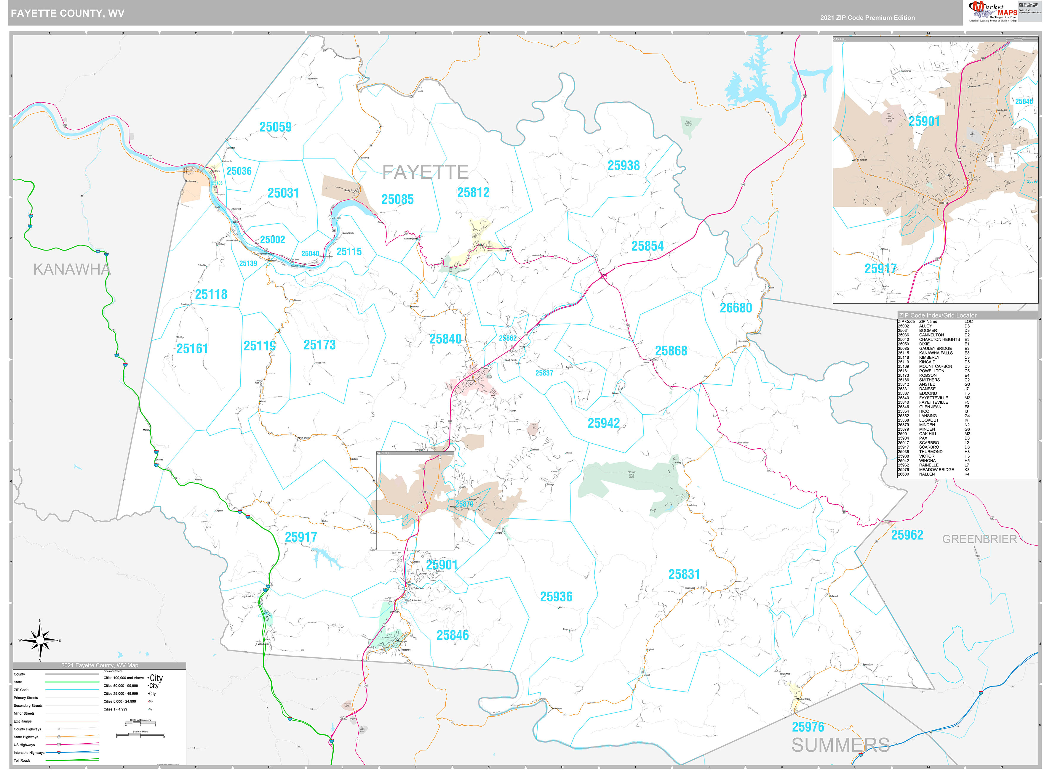 Fayette County, WV Wall Map Premium Style by MarketMAPS