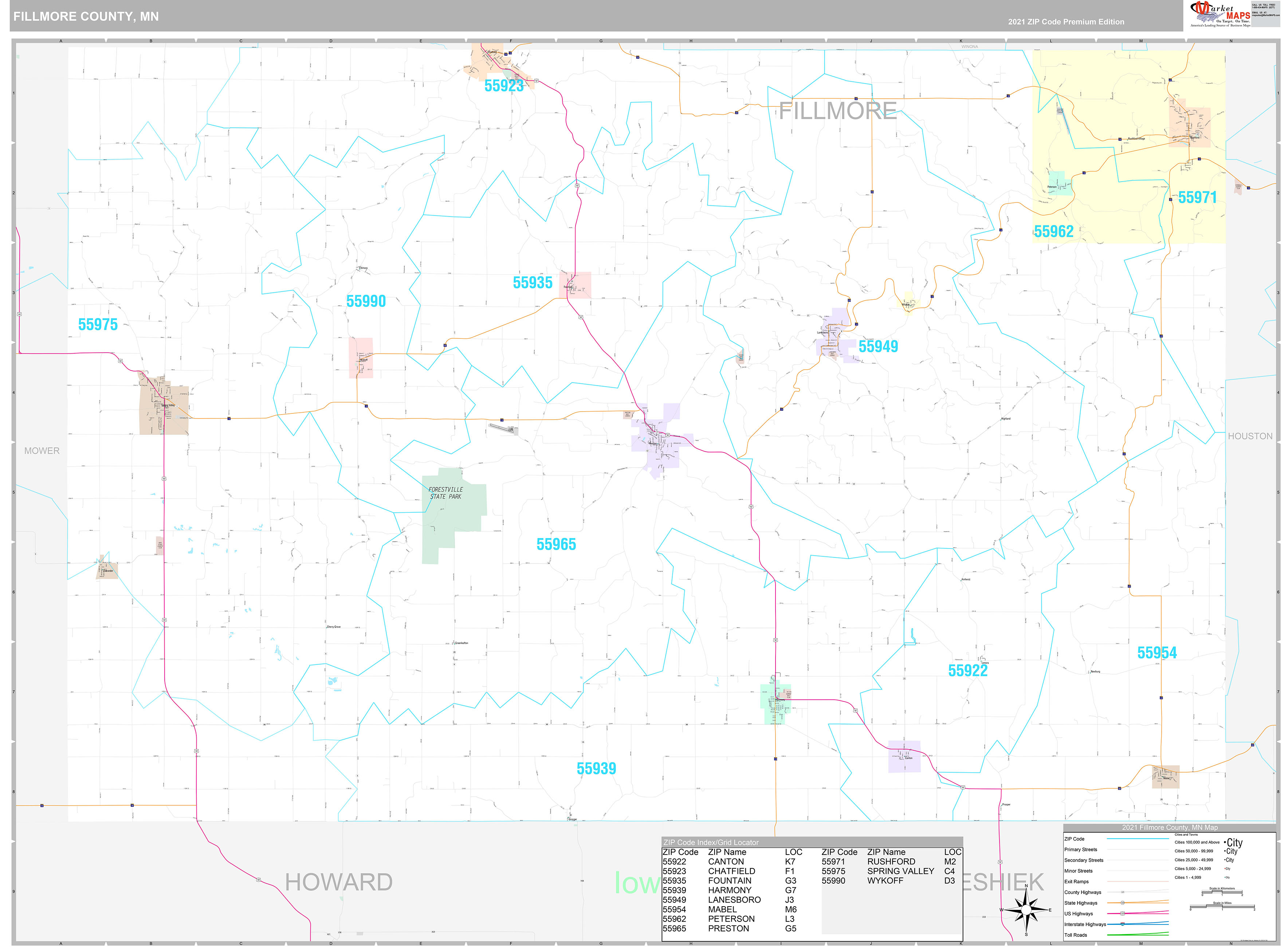 Fillmore County, MN Wall Map Premium Style by MarketMAPS - MapSales