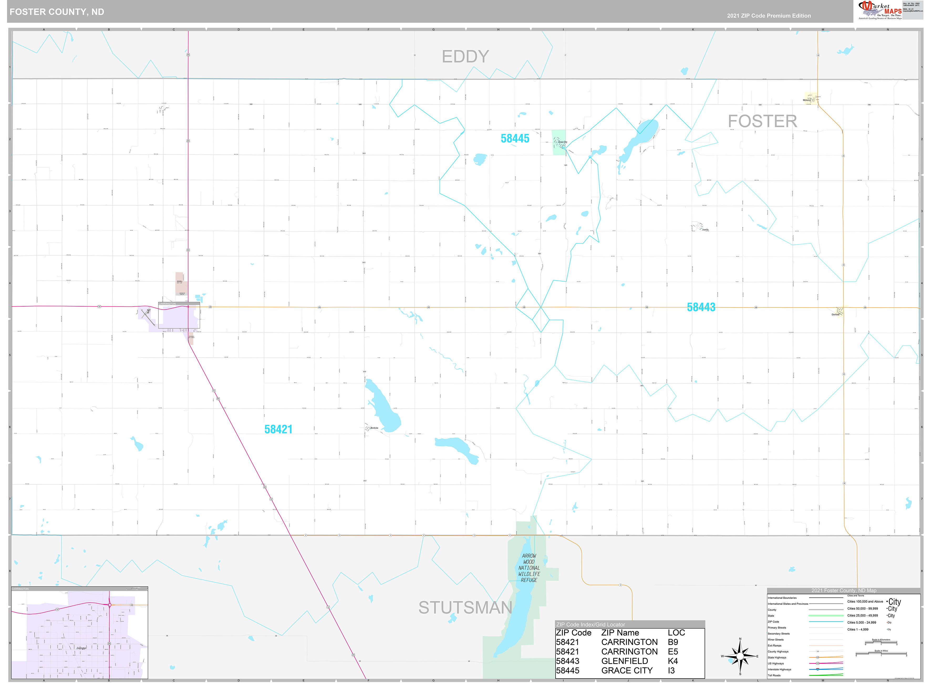 Foster County, ND Wall Map Premium Style by MarketMAPS - MapSales.com