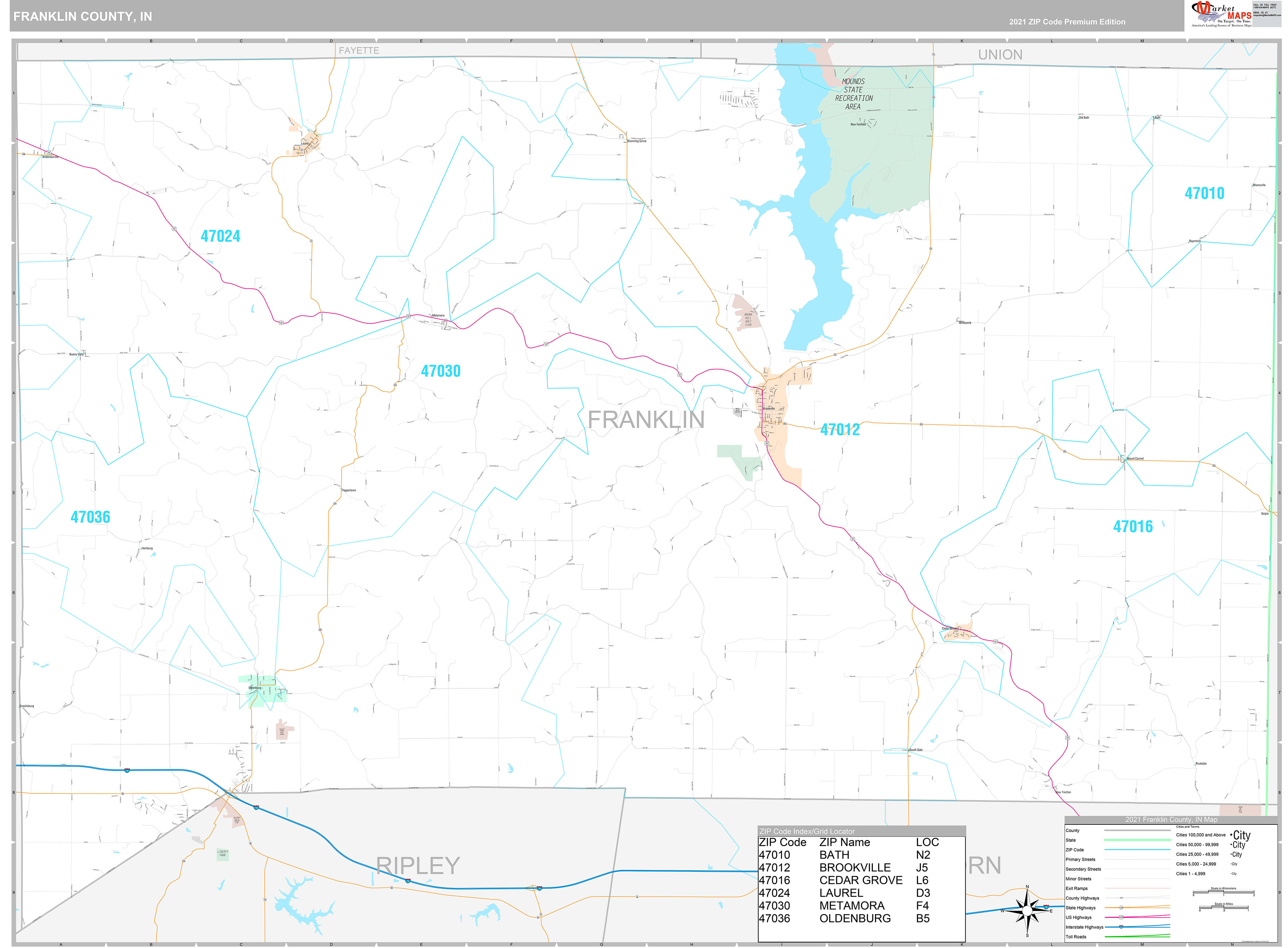 Franklin County, IN Wall Map Premium Style by MarketMAPS
