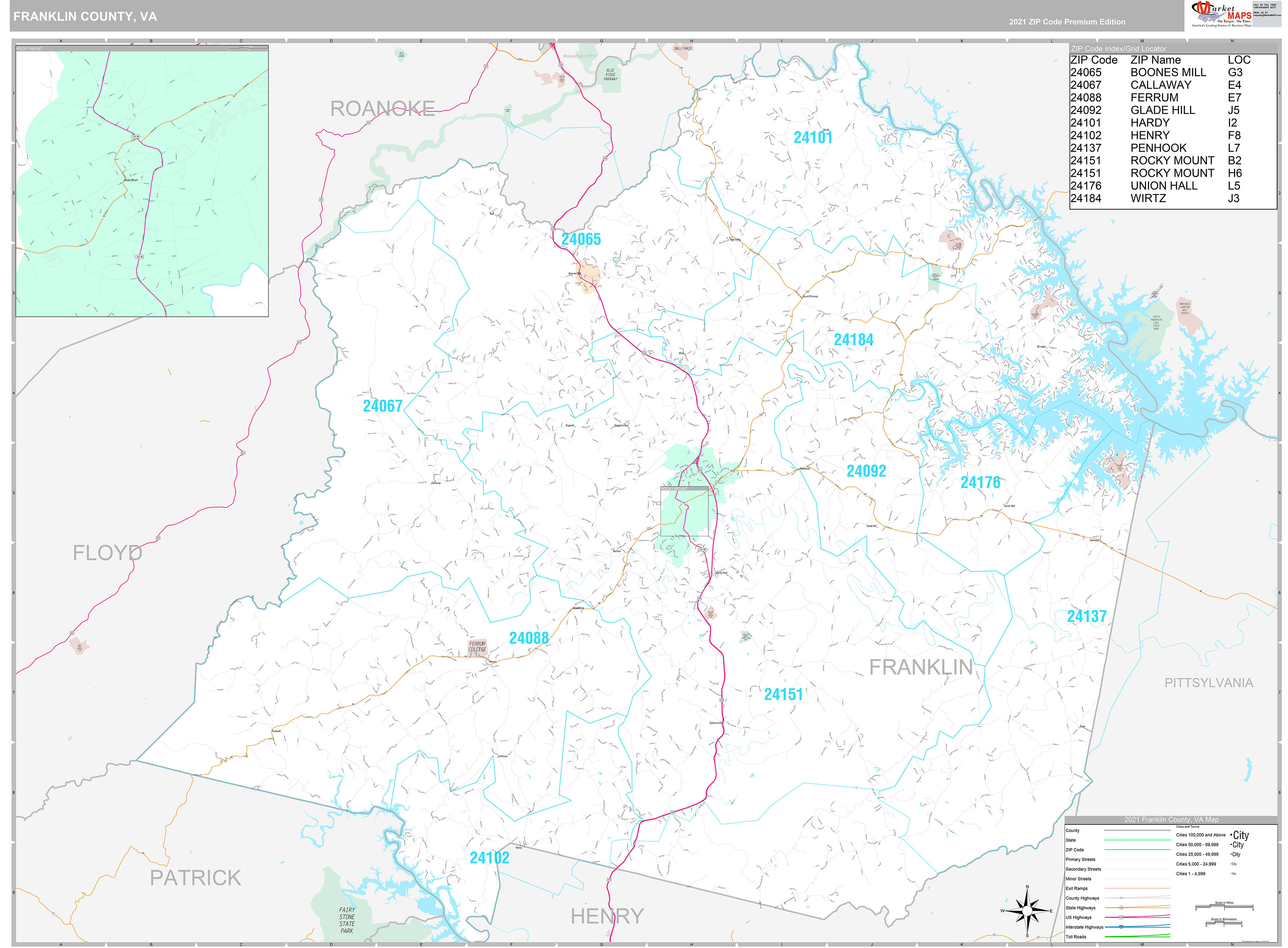 Franklin County VA Wall Map Premium Style by MarketMAPS MapSales