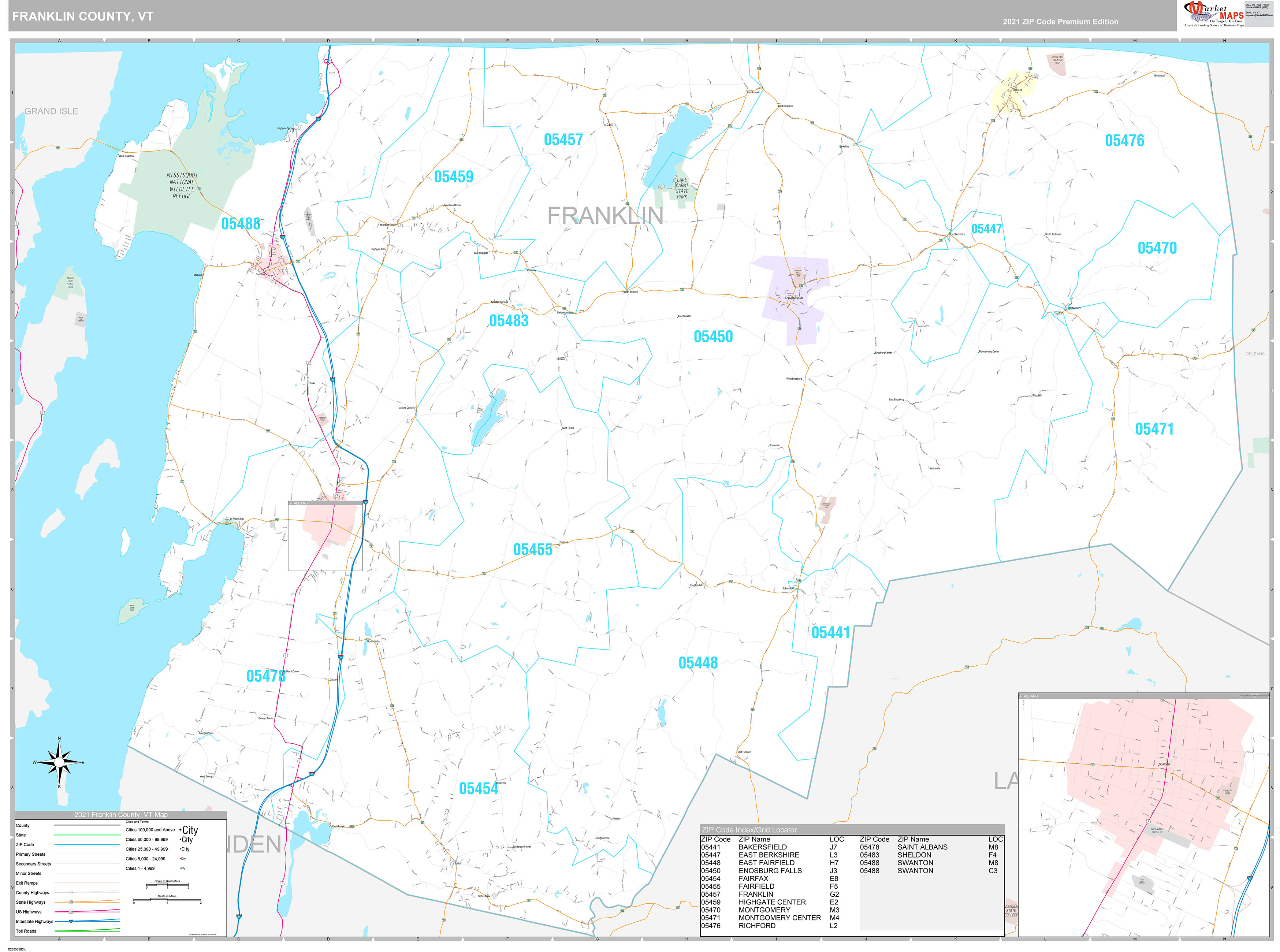 Franklin County, VT Wall Map Premium Style by MarketMAPS - MapSales.com