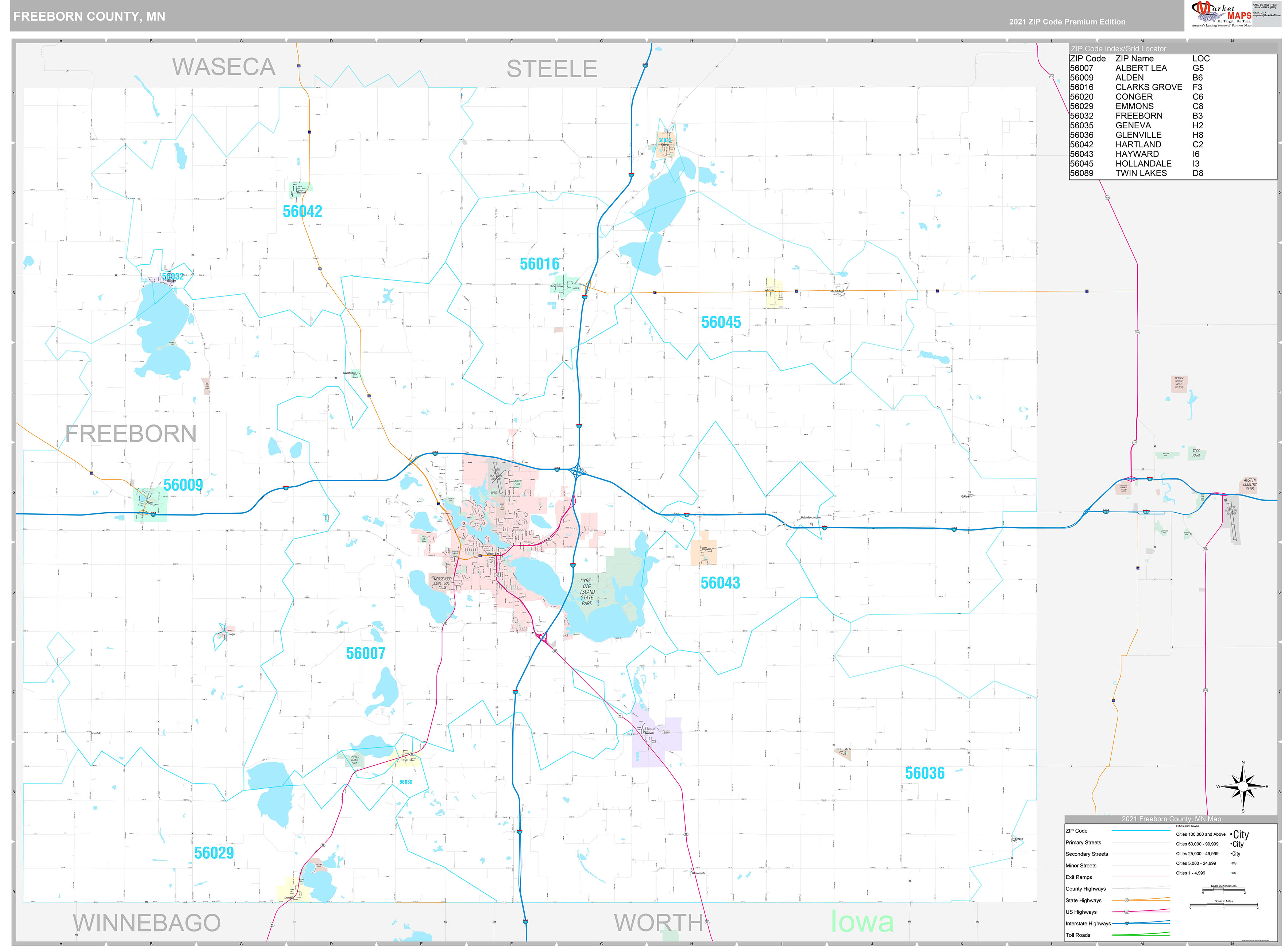 Freeborn County, MN Wall Map Premium Style by MarketMAPS MapSales