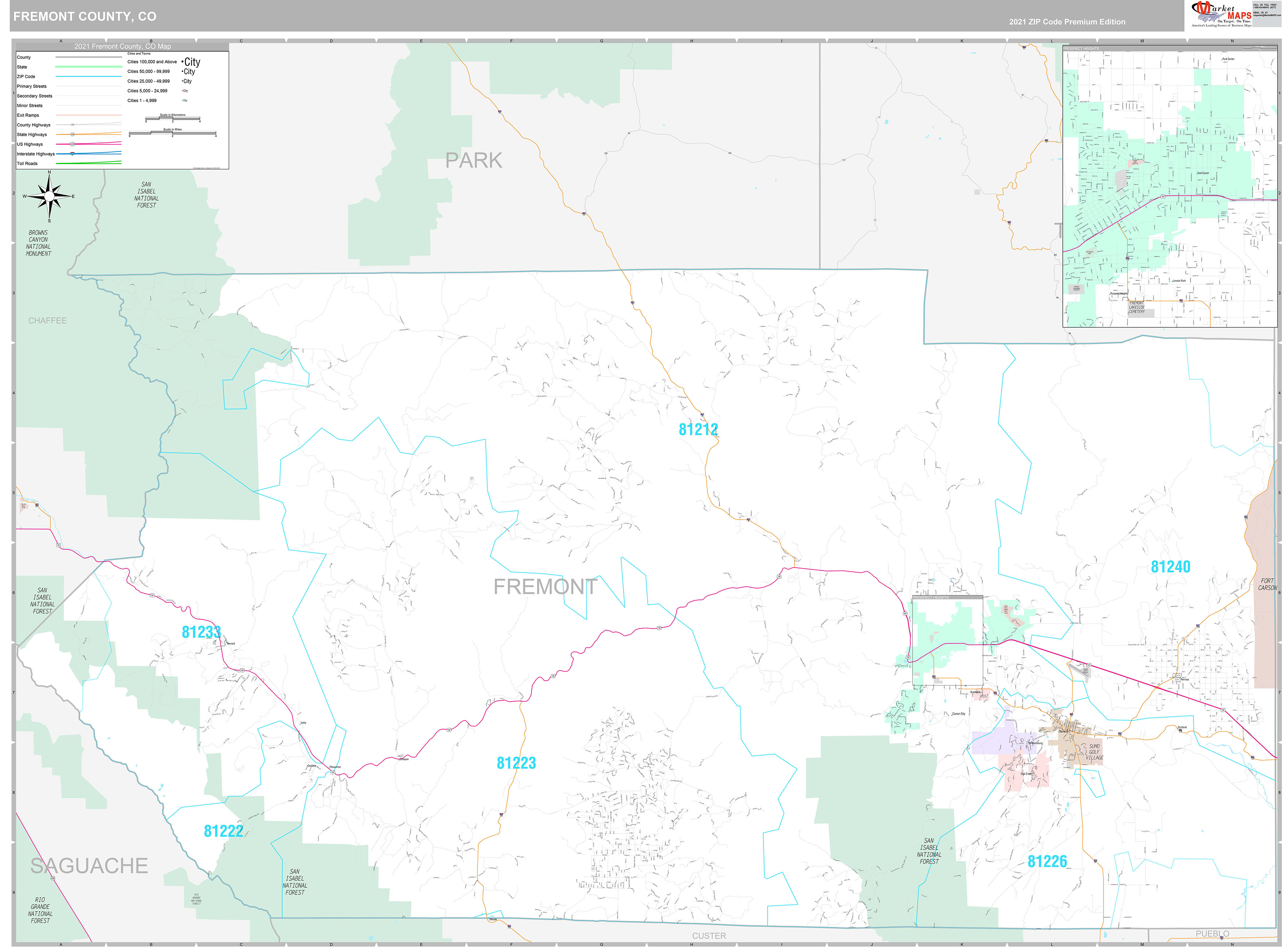 Fremont County, CO Wall Map Premium Style by MarketMAPS