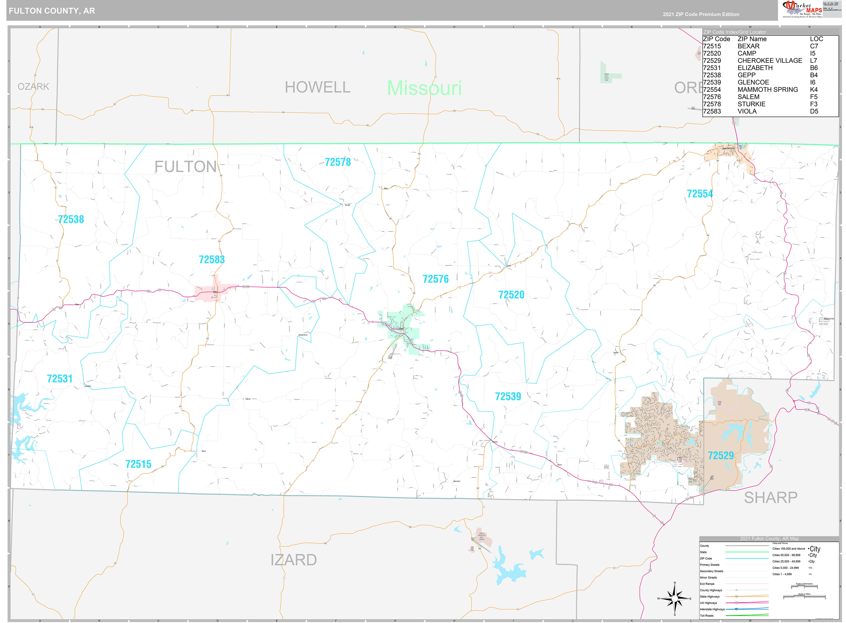 Fulton County, AR Wall Map Premium Style by MarketMAPS