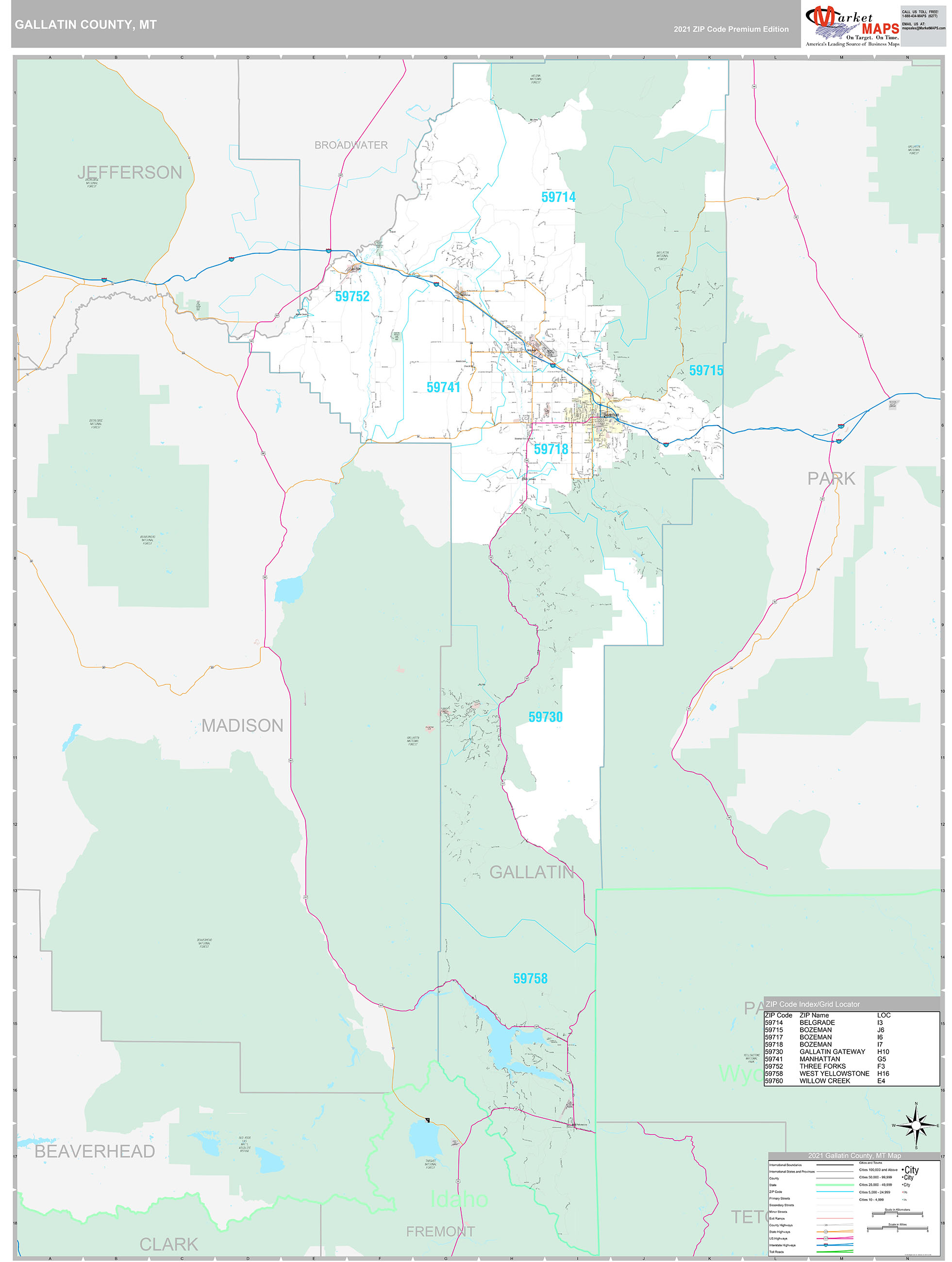 Gallatin County, MT Wall Map Premium Style by MarketMAPS