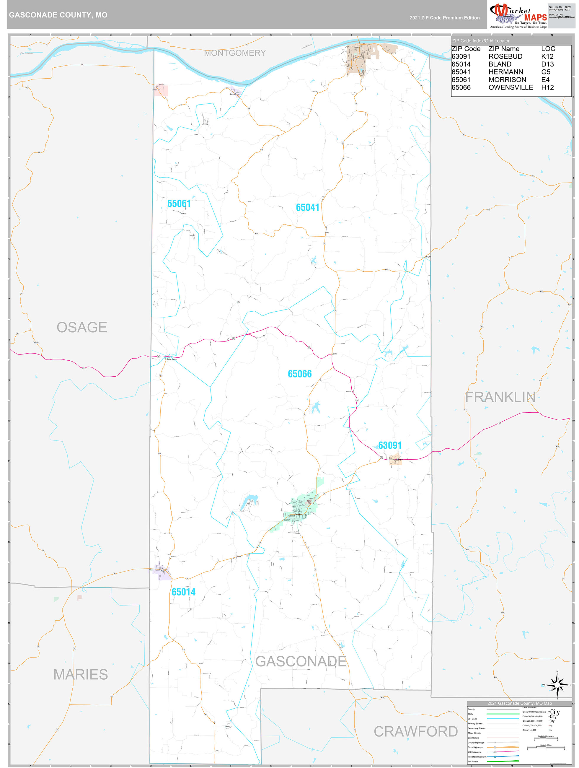 Gasconade County Mo Wall Map Premium Style By Marketmaps 9297