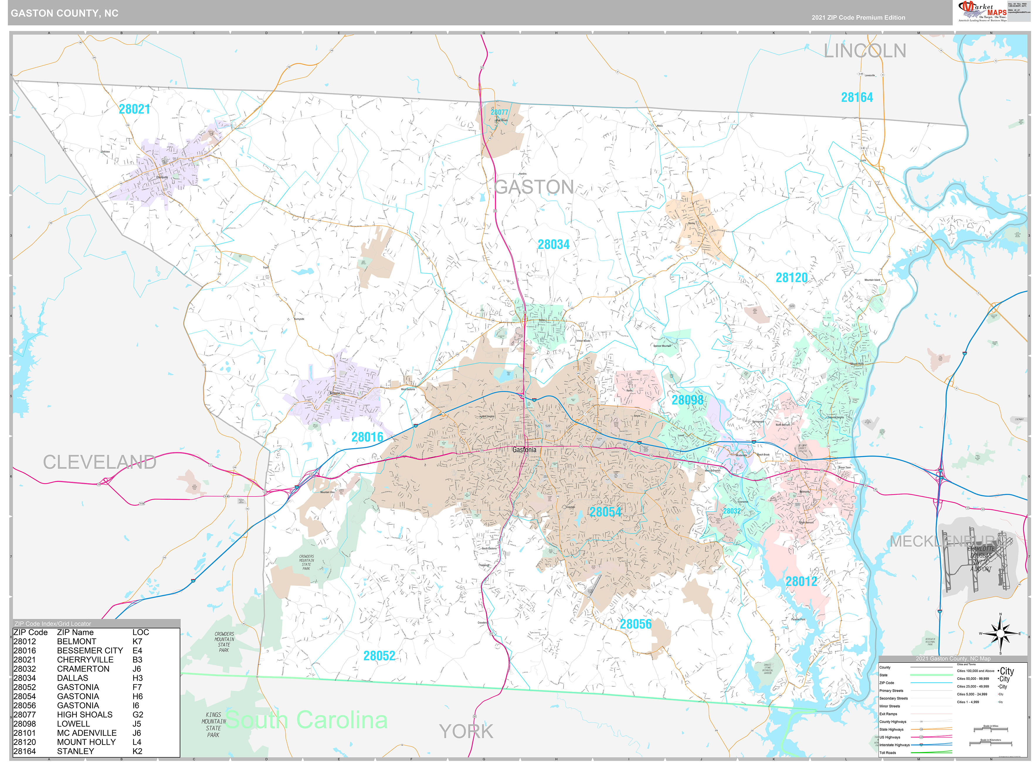 Gaston County, Nc Wall Map Premium Style By Marketmaps - Mapsales