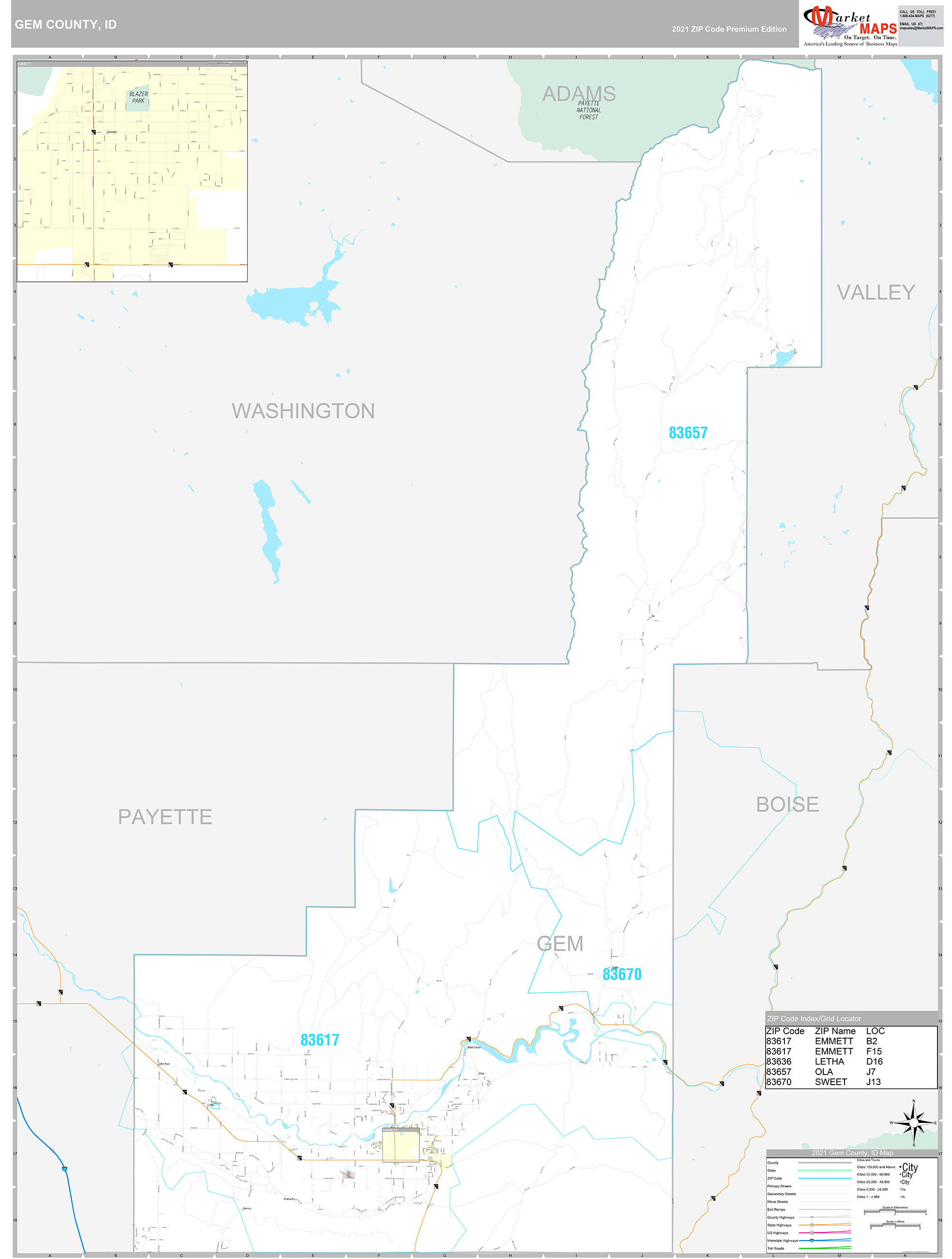 Gem County, ID Wall Map Premium Style by MarketMAPS