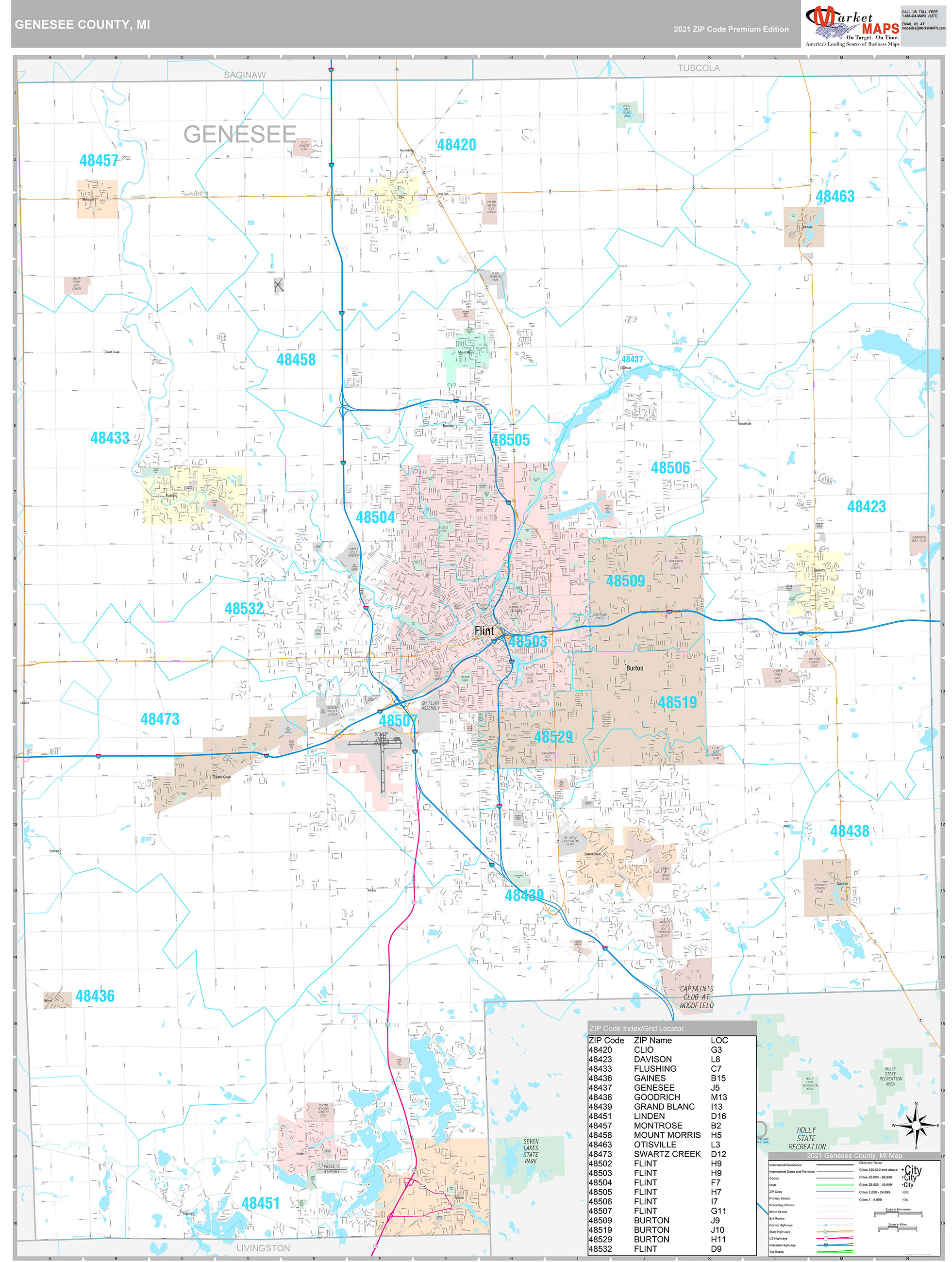 Genesee County, MI Wall Map Premium Style by MarketMAPS