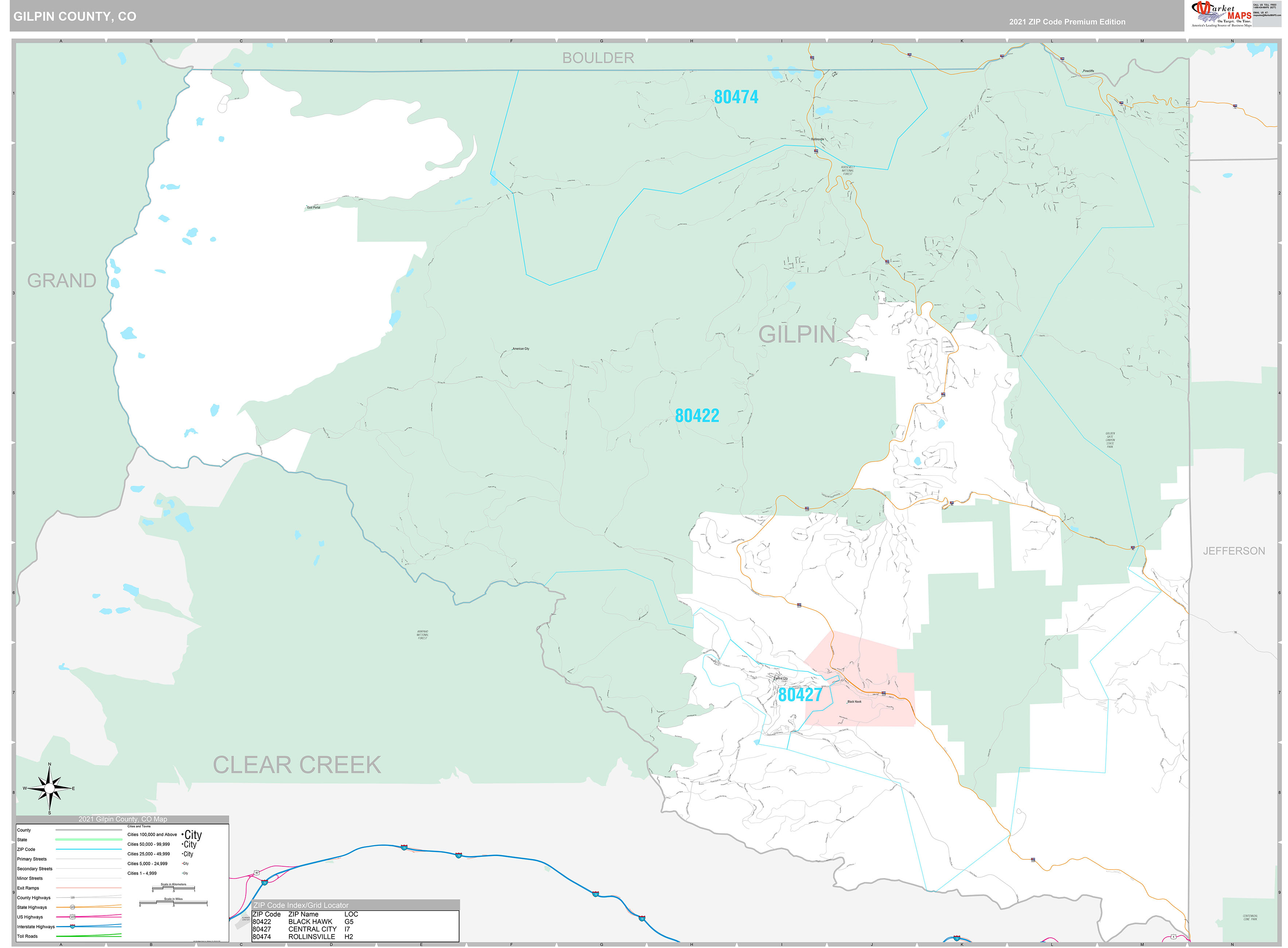 Gilpin County, Co Wall Map Premium Style By Marketmaps - Mapsales