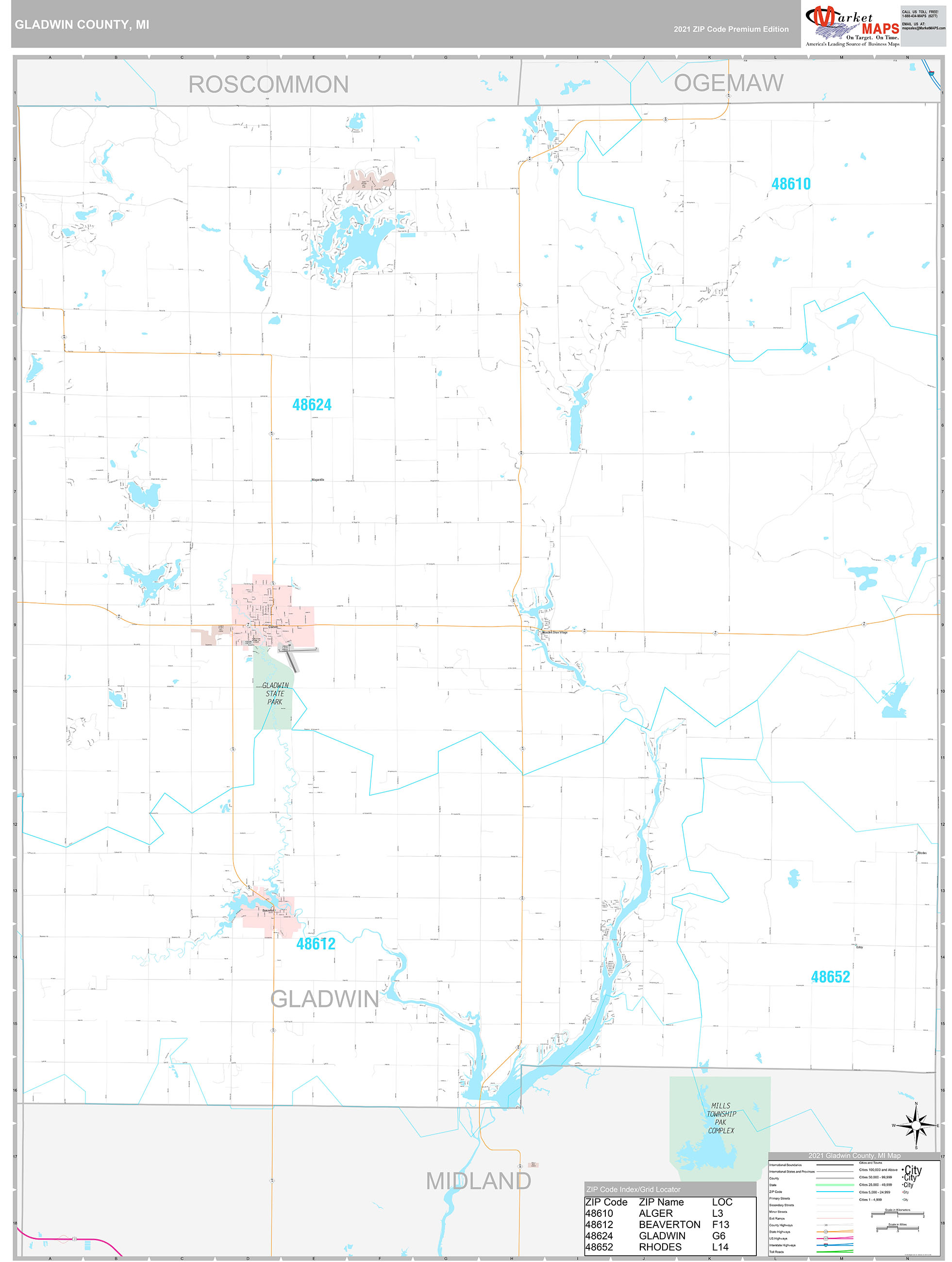 Gladwin County, MI Wall Map Premium Style by MarketMAPS