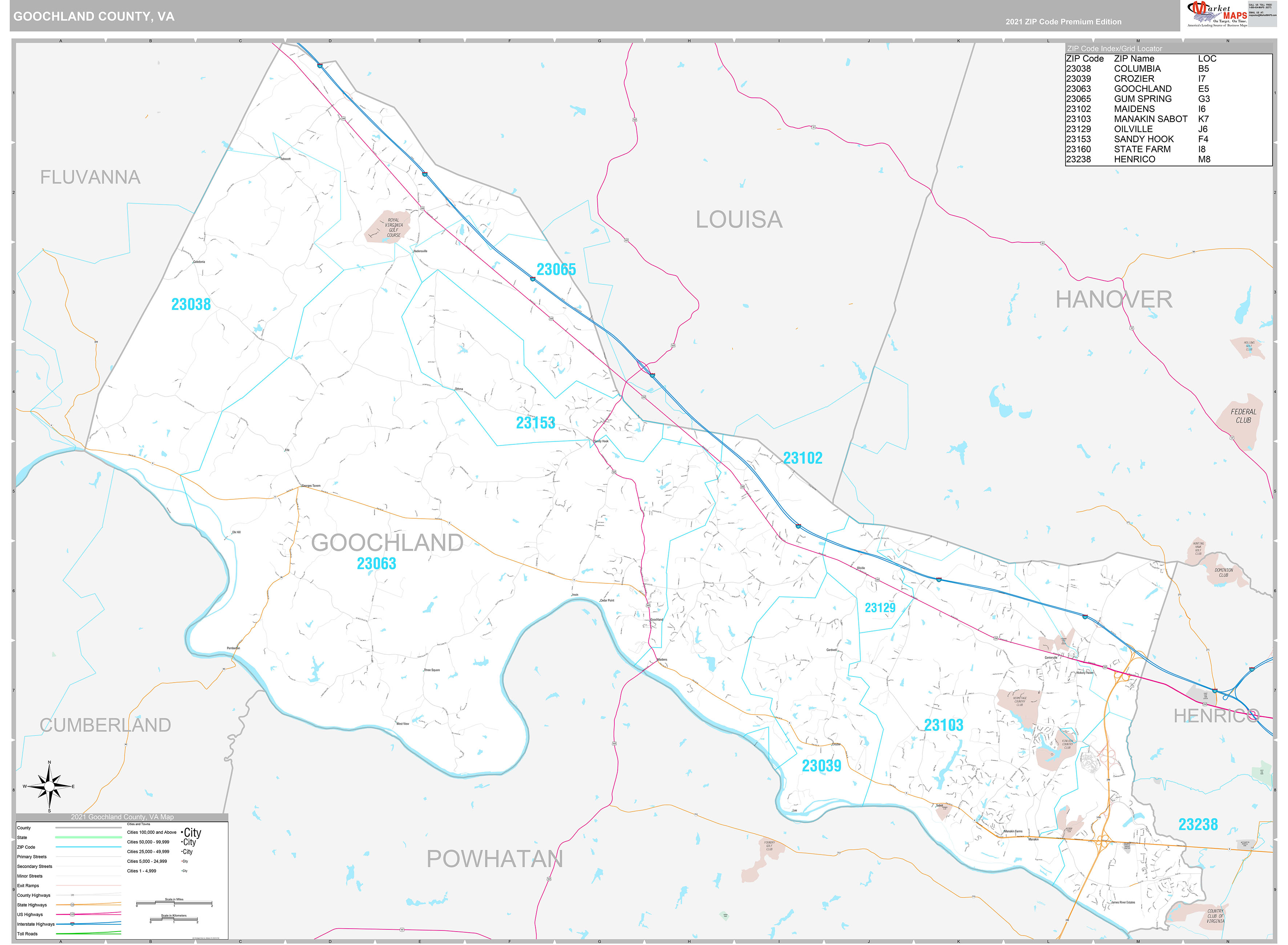 Goochland County, VA Wall Map Premium Style by MarketMAPS - MapSales