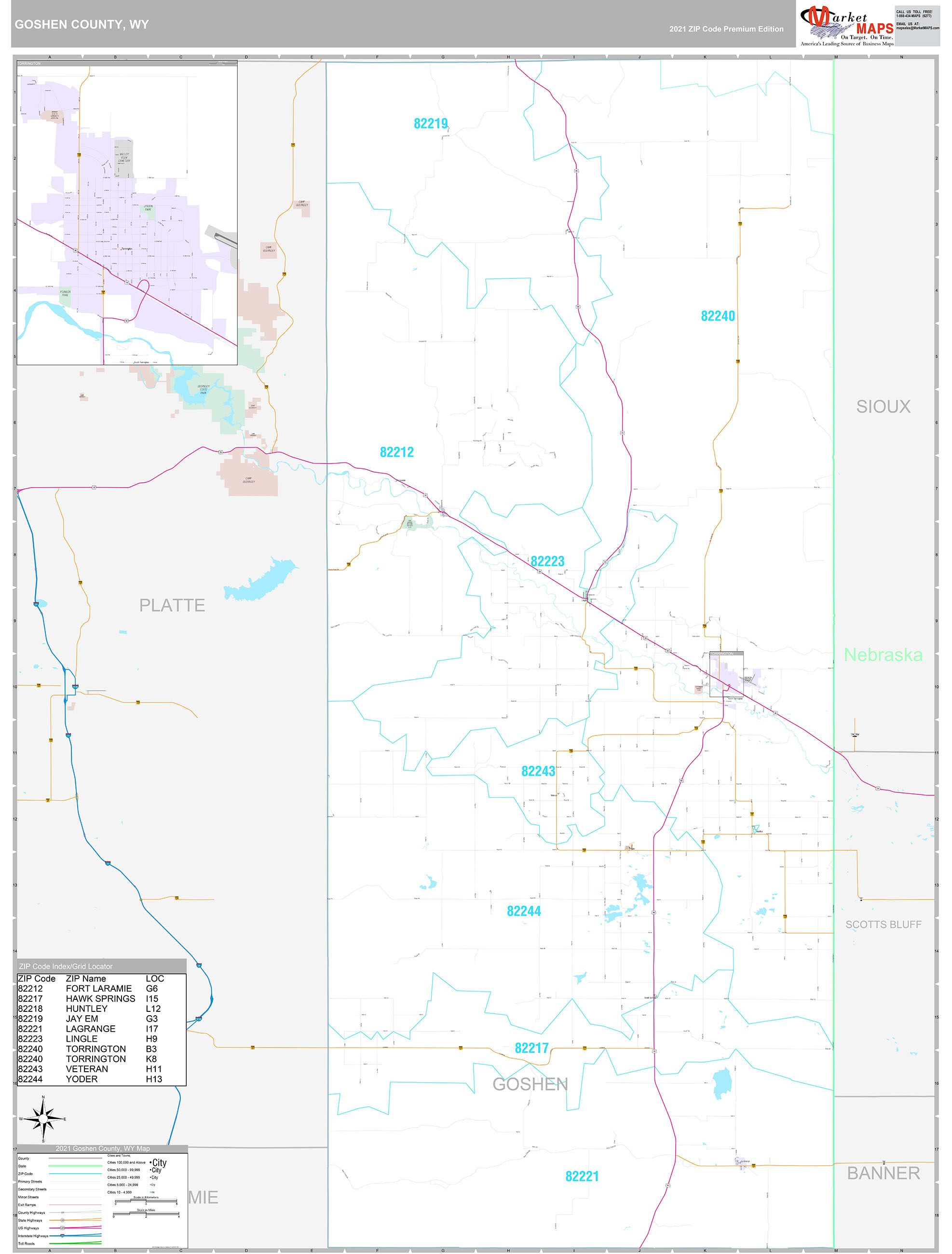 Goshen County, WY Wall Map Premium Style by MarketMAPS MapSales