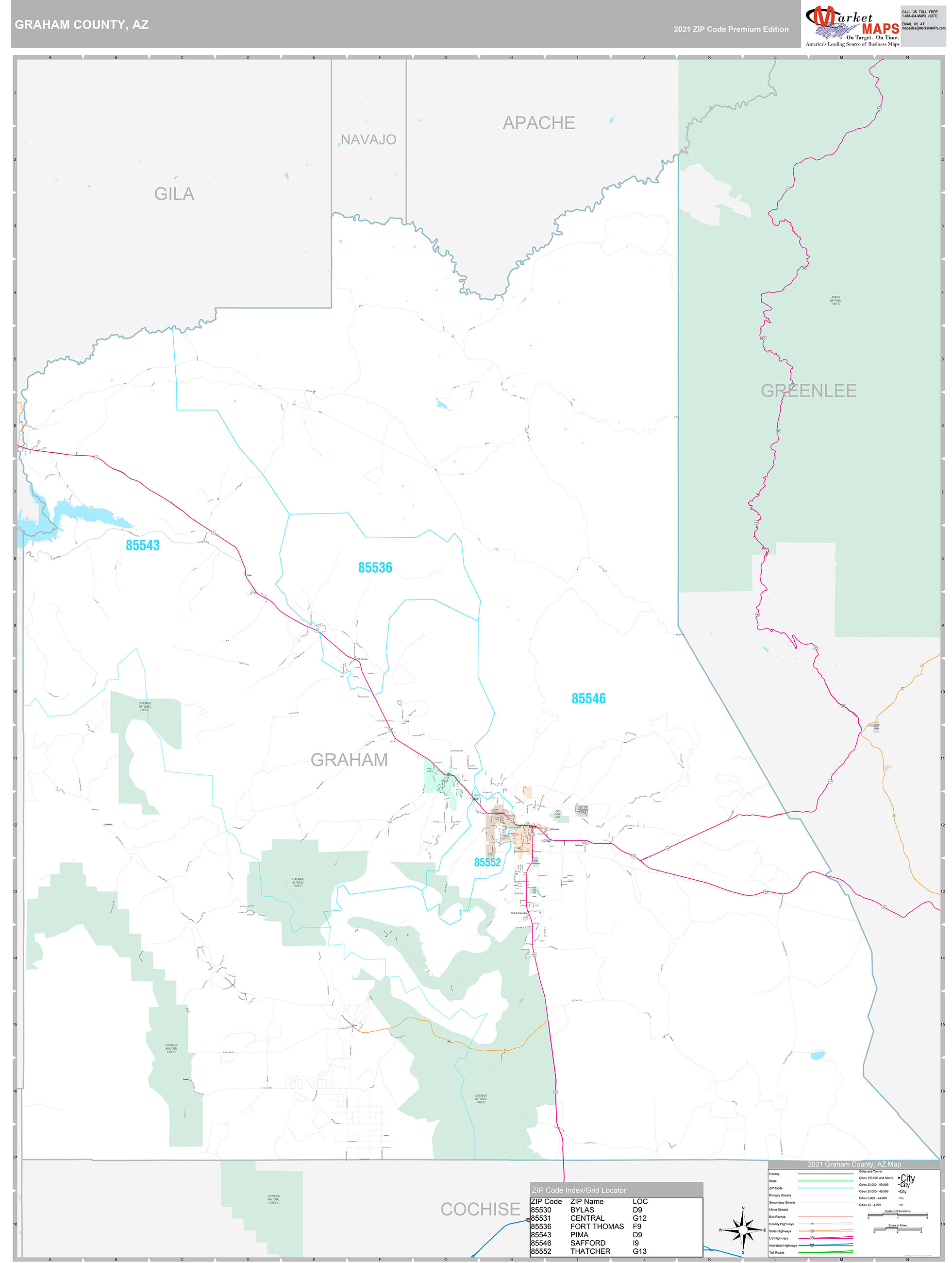 Graham County, AZ Wall Map Premium Style by MarketMAPS