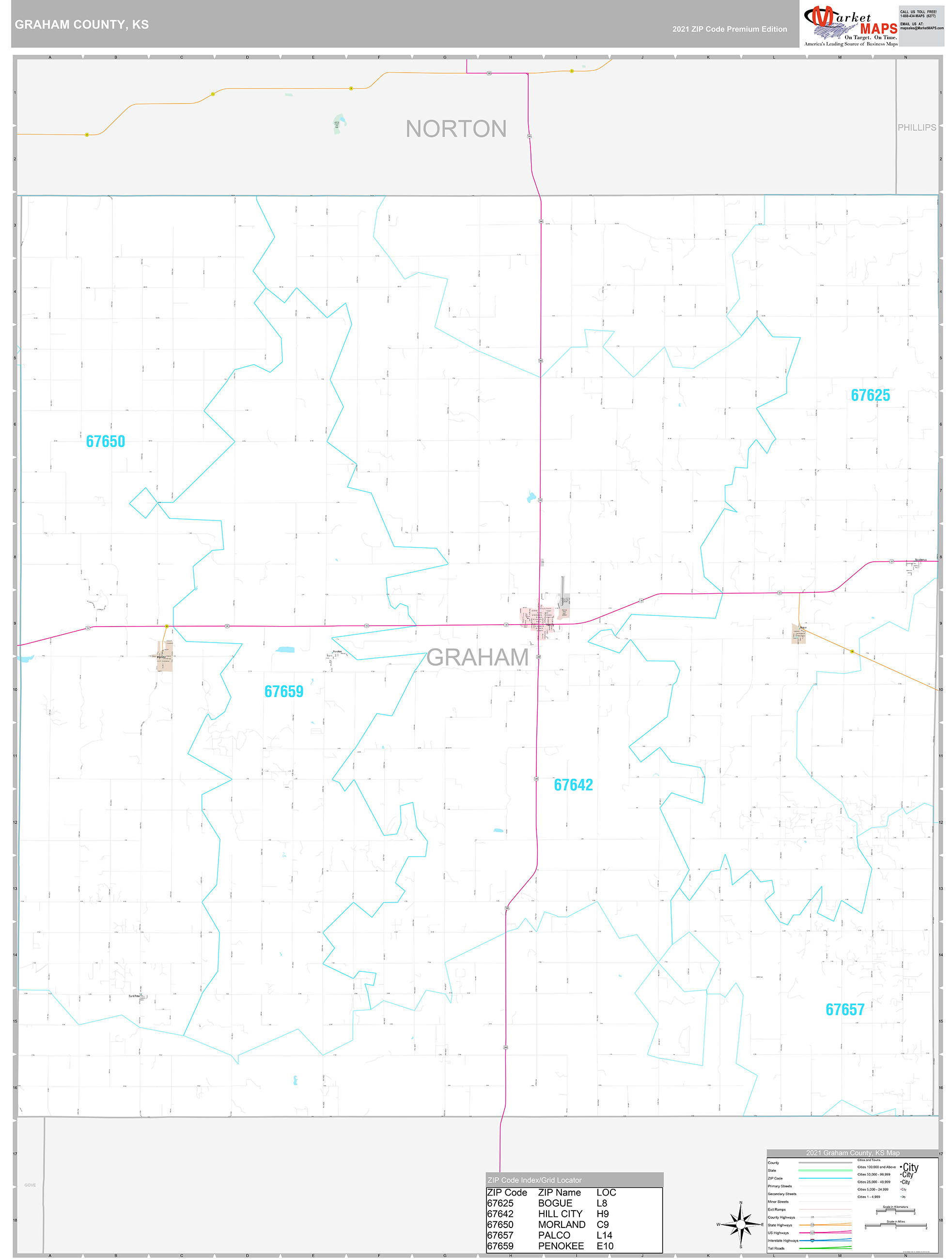 Graham County, KS Wall Map Premium Style by MarketMAPS MapSales