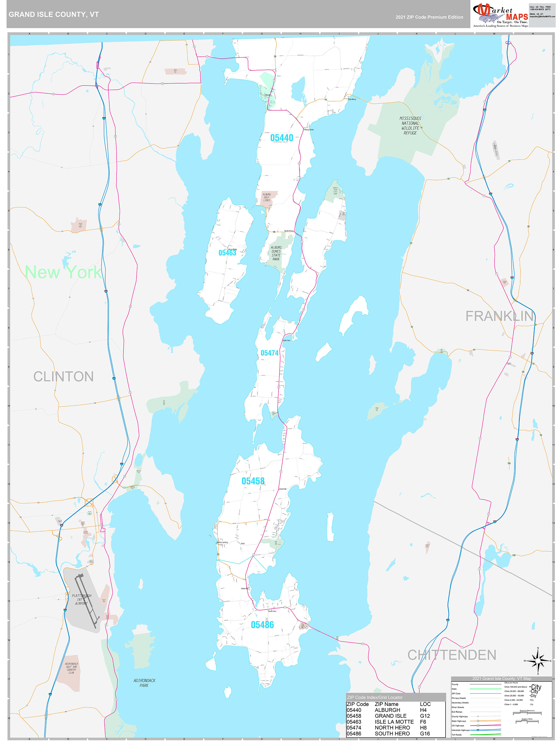 Grand Isle County, VT Wall Map Premium Style By MarketMAPS