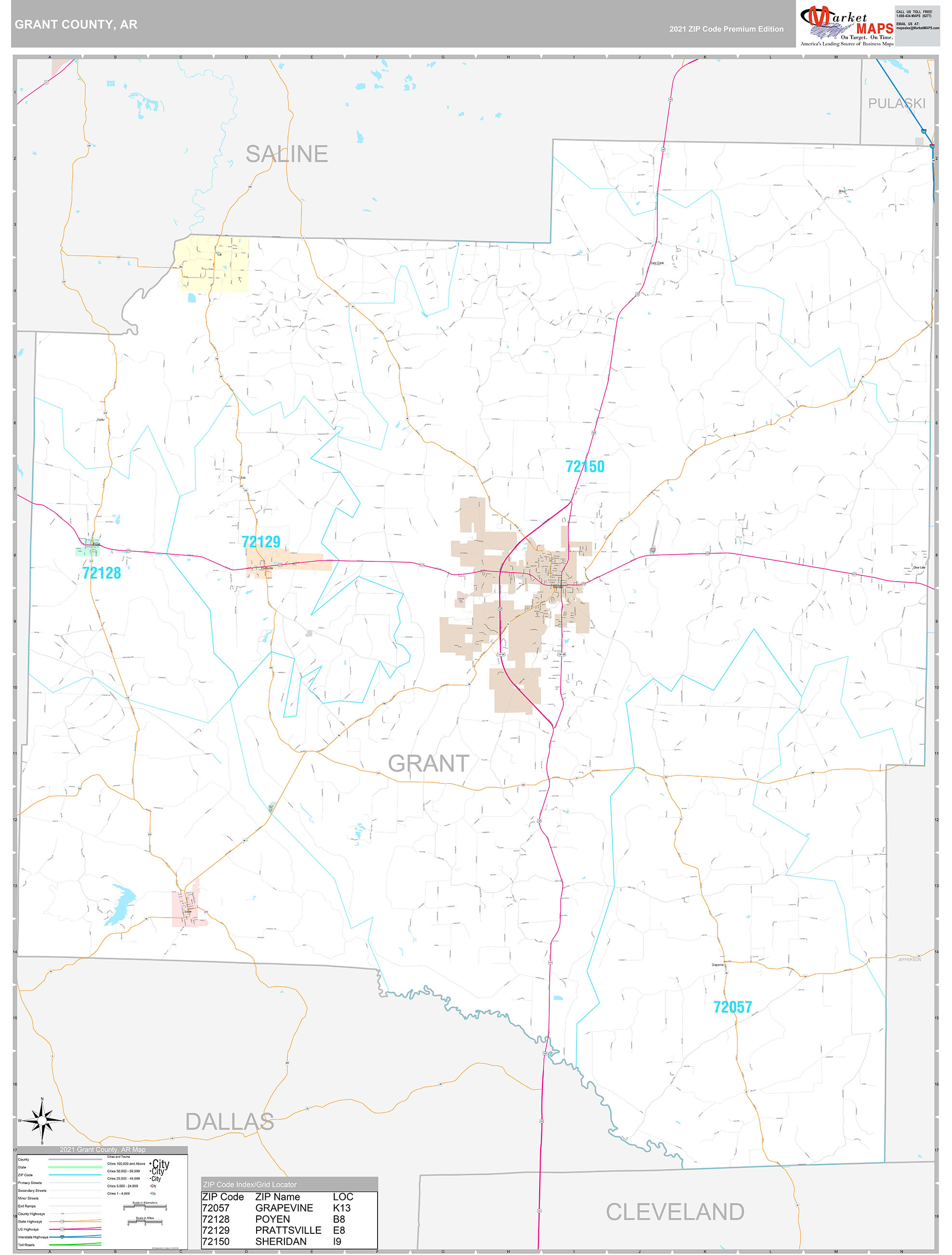 Grant County, AR Wall Map Premium Style by MarketMAPS