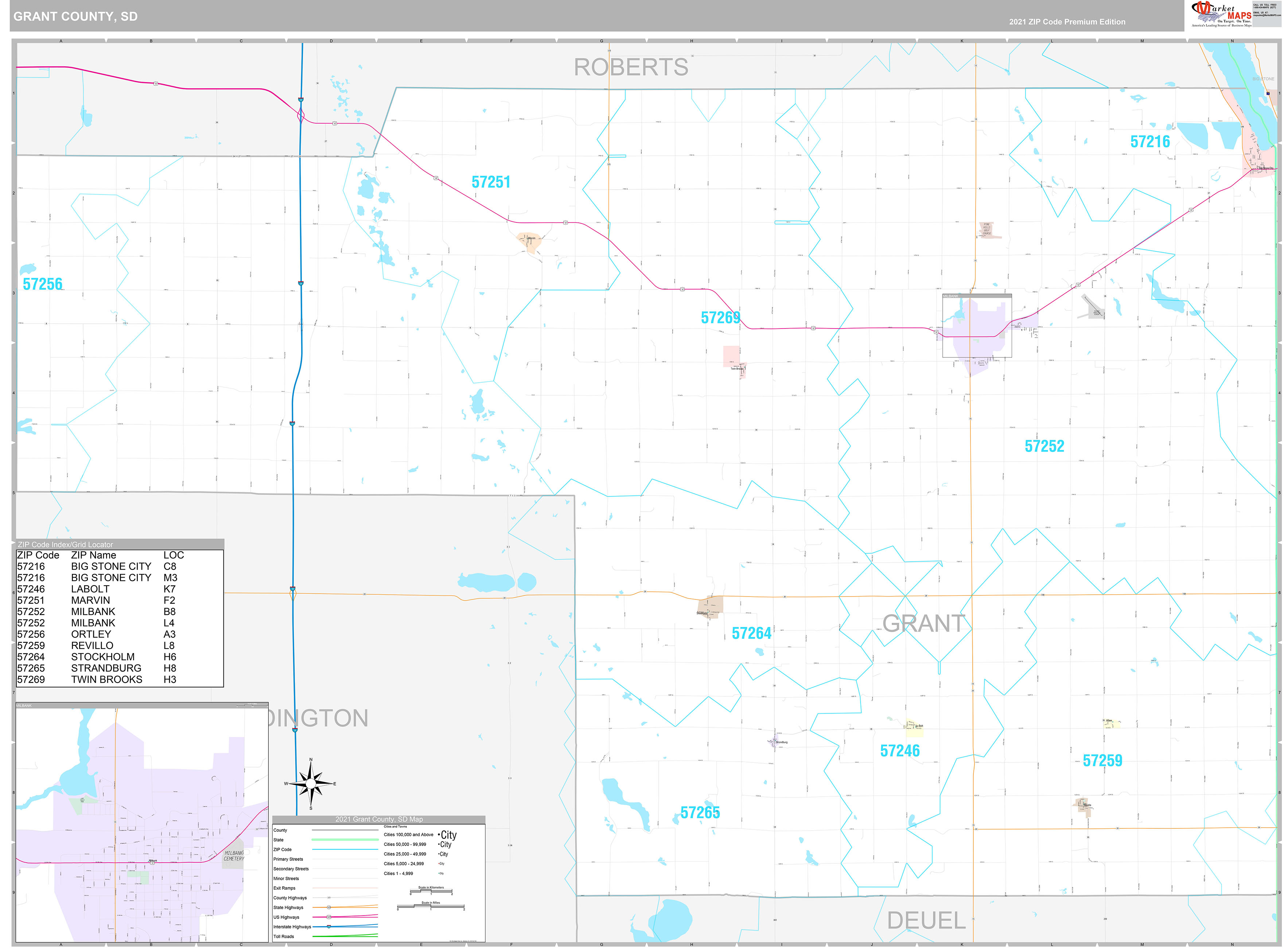 Grant County Sd Wall Map Premium Style By Marketmaps 0308